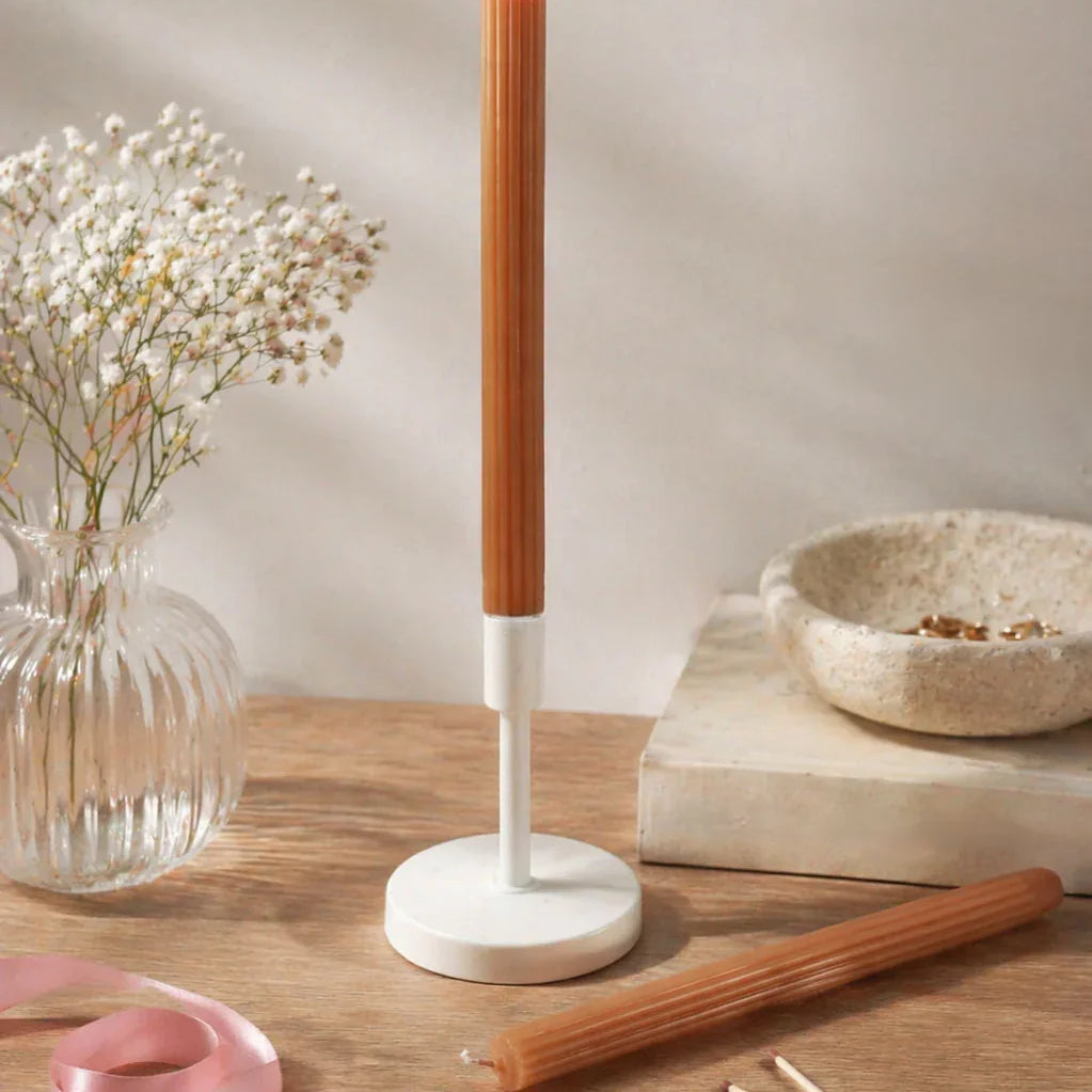 Velluto Bruciato Pair of Burnt Orange Ribbed Velvet Taper Candles