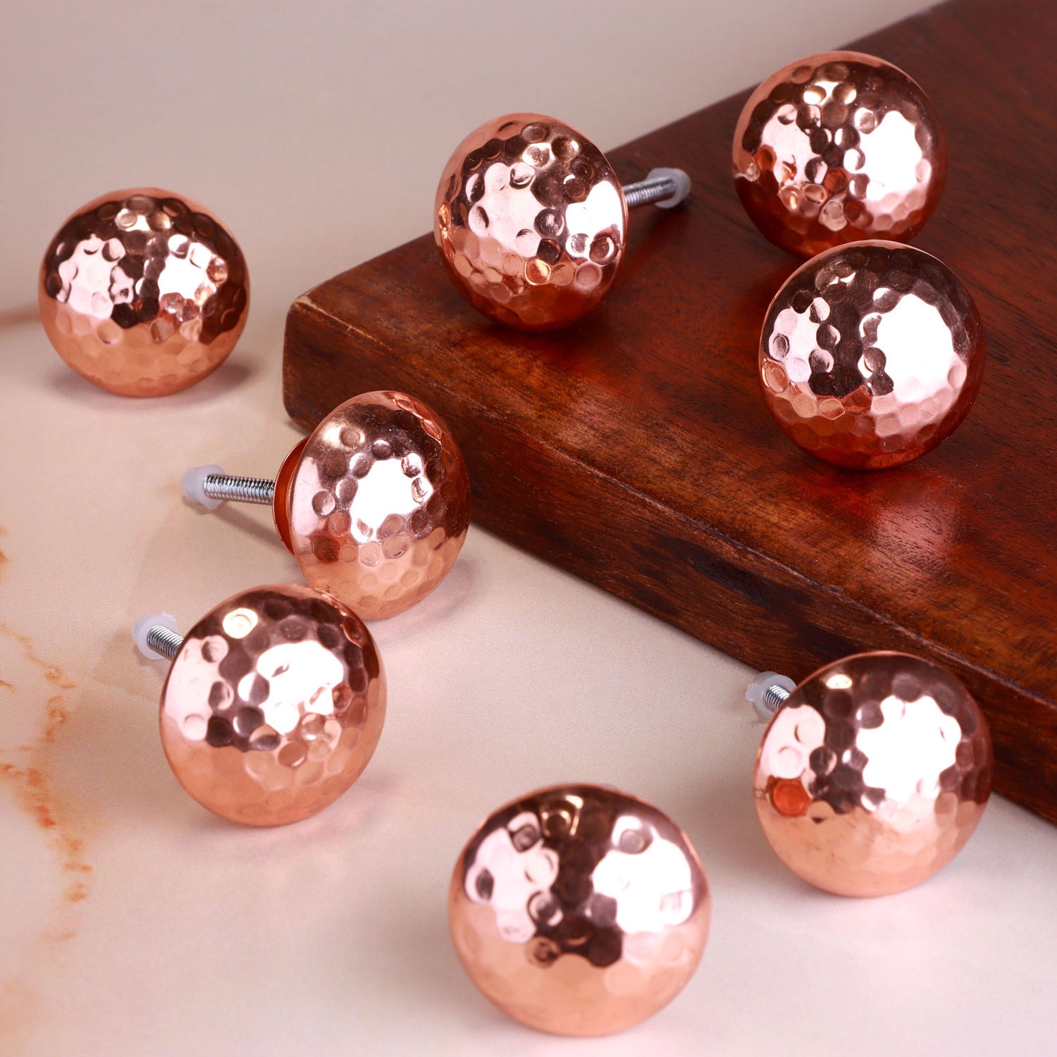 Set of 8 Verona Hand-Hammered Copper Door Knobs