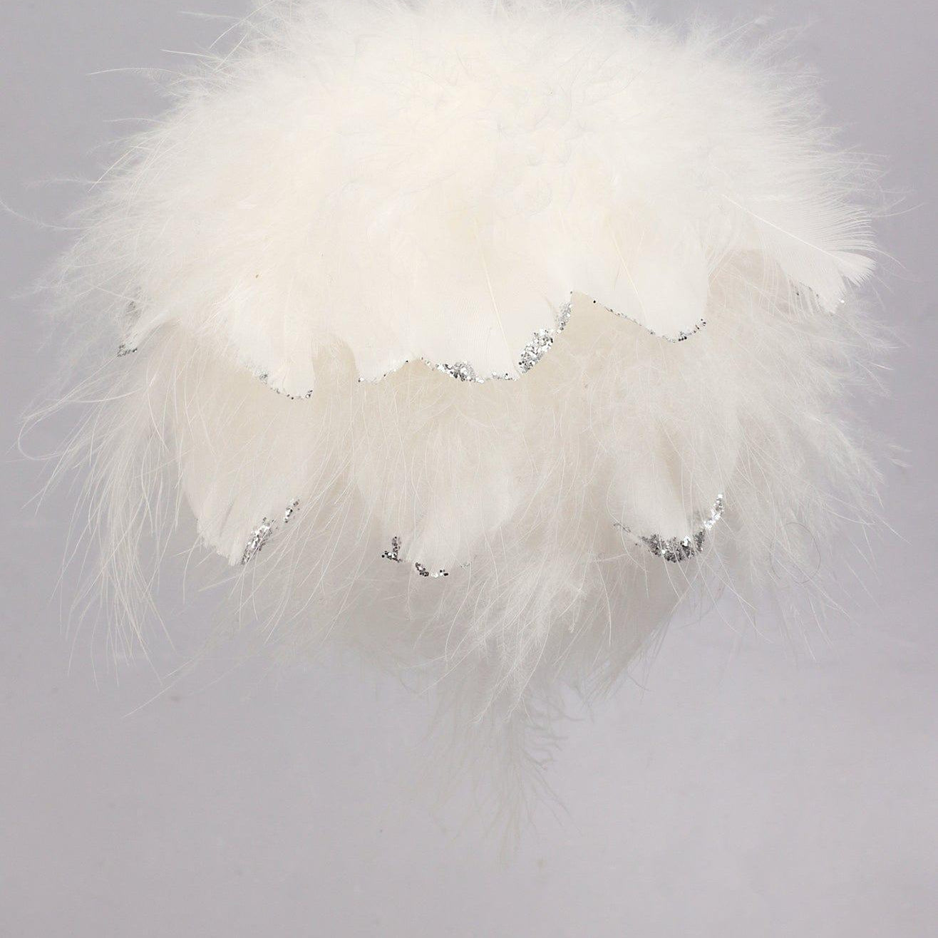 White Feather Christmas Tree Bauble with Silver Glitter Tips Fluffy Hanging Ornament - G Decor