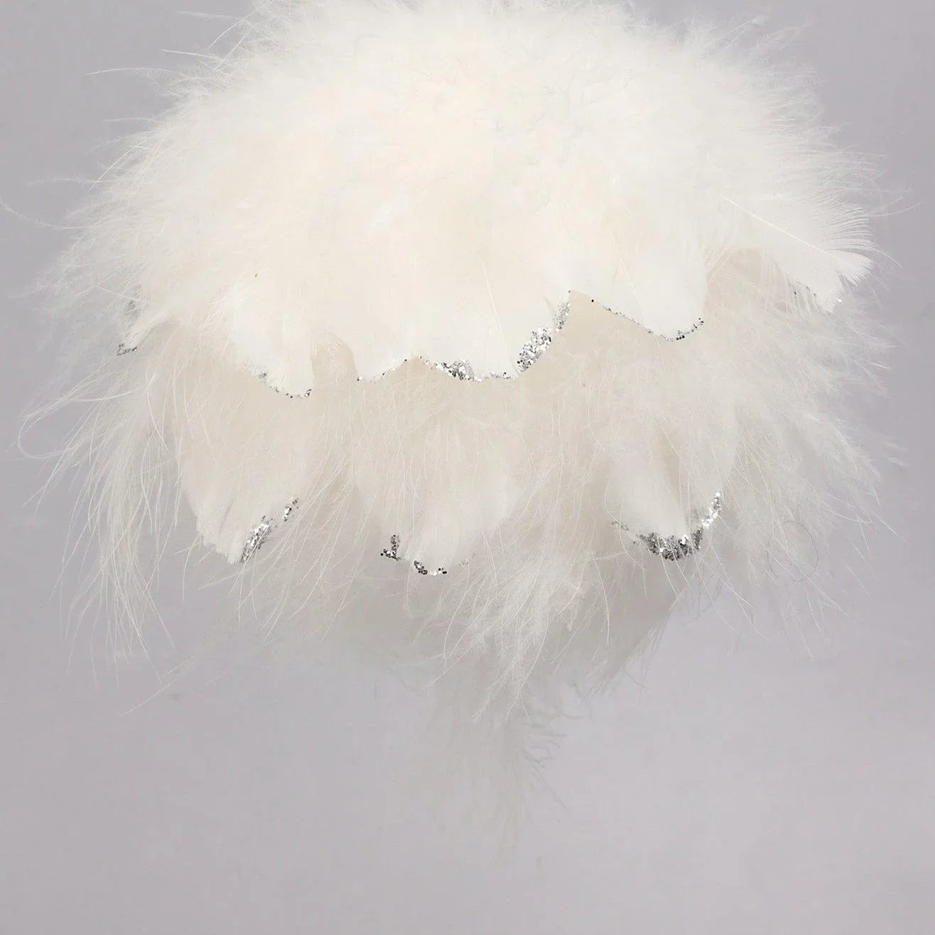 White Feather Christmas Tree Bauble with Silver Glitter Tips Fluffy Hanging Ornament - G Decor