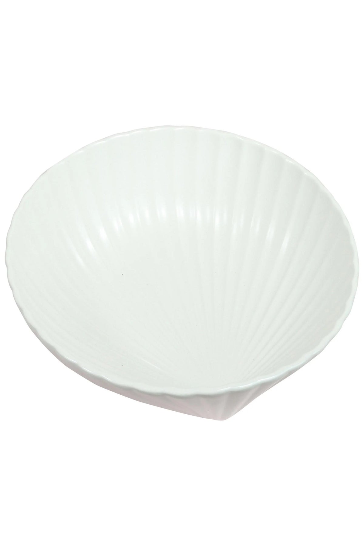 Deep white porcelain shell bowl on a white background