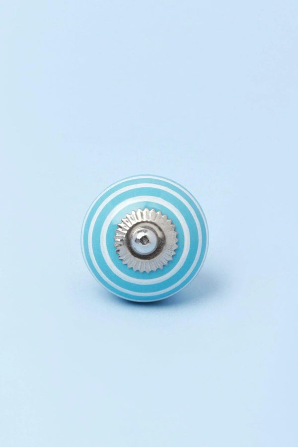 White Striped Hand-Painted Ceramic Knob — Grey & Light Blue — Multipack