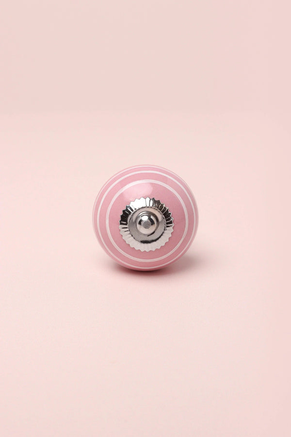 White Striped Hand-Painted Ceramic Cabinet Knob in Pink and Yellow — Multipack
