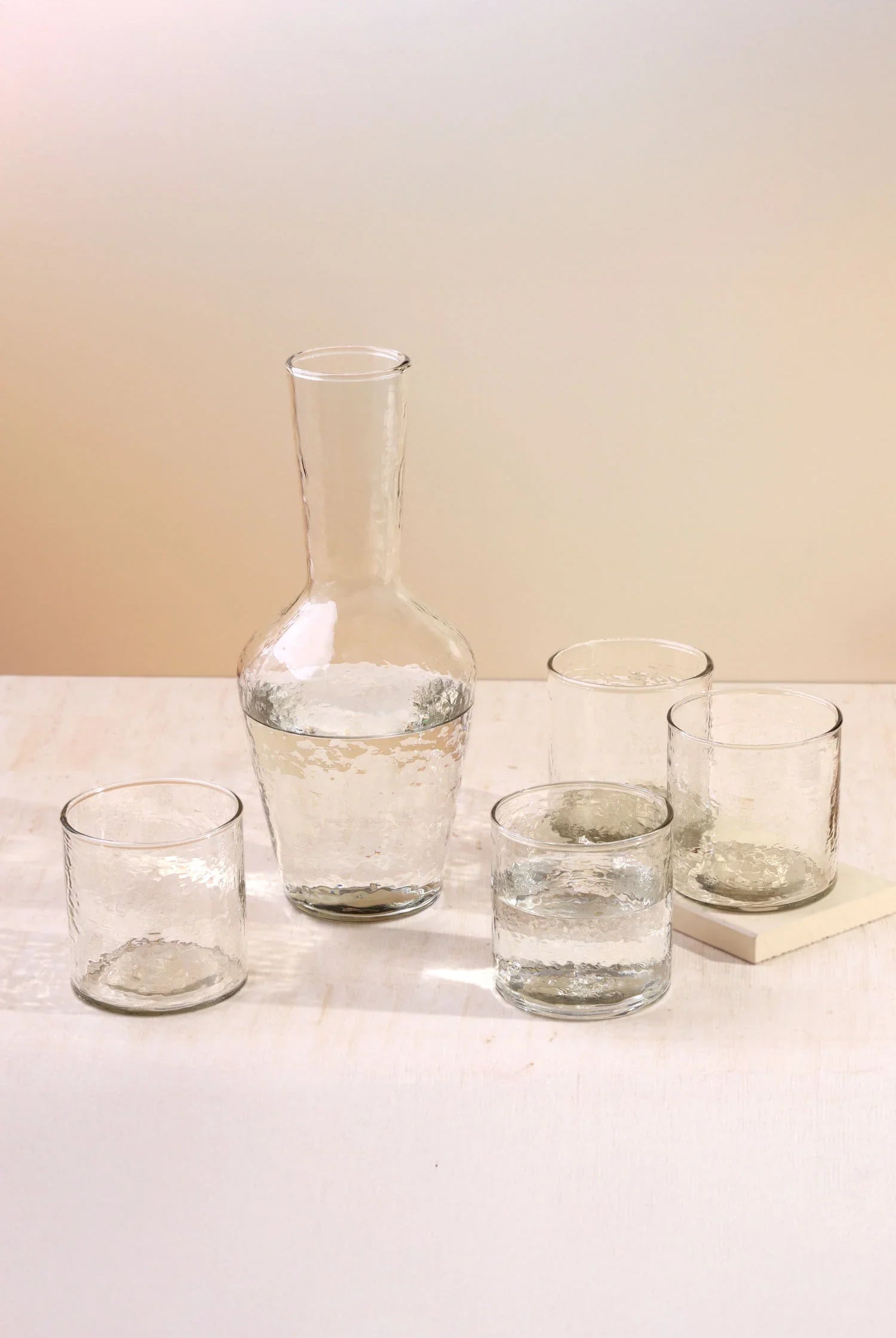 Yaki Handmade Hammered Glass – Set of 4 Tumblers or Jug, Artistic Design for Water, Juice & Table Use - G Decor