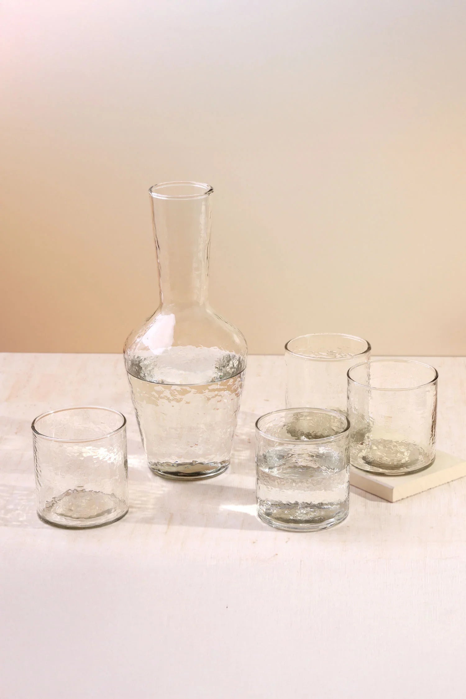 Yaki Handmade Hammered Glass – Set of 4 Tumblers or Jug, Artistic Design for Water, Juice & Table Use - G Decor