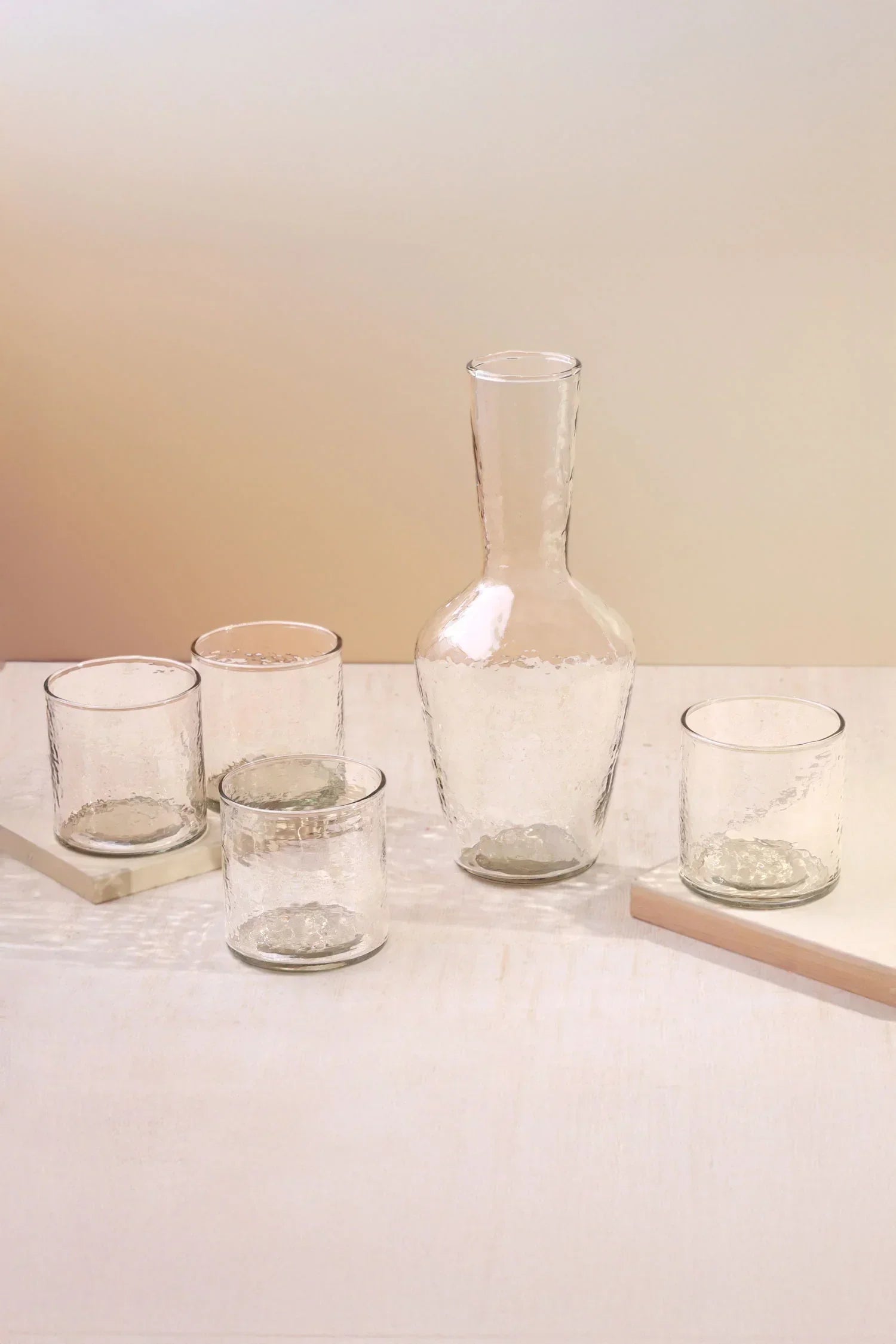 yaki-handmade-hammered-glass-set-of-4-tumblers-or-jug-artistic-design-for-water-juice-and-table-use-g-decor-89796 - G Decor