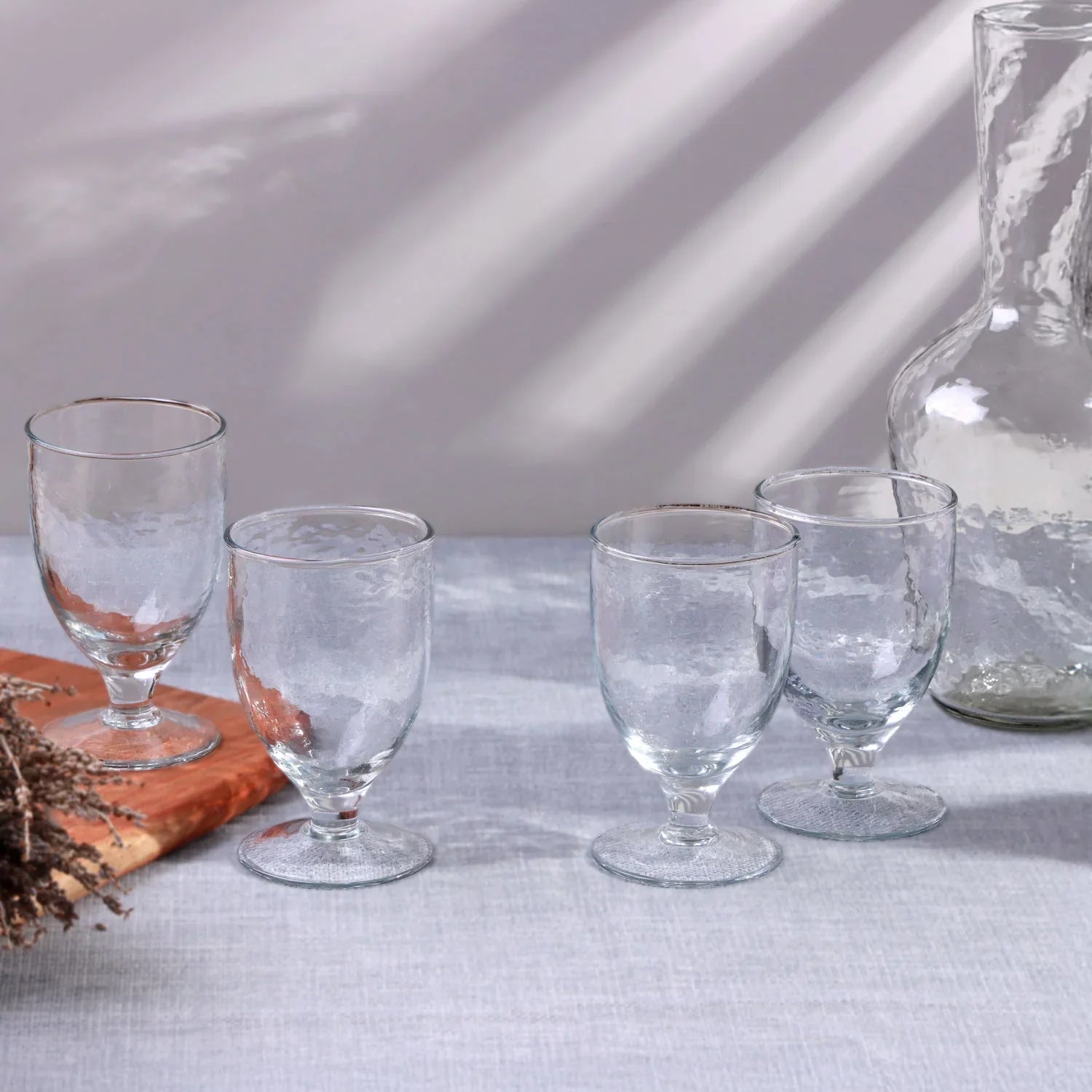 Yaki Set of 4 Handmade Hammered Glass Wine Goblets Handblown Stemmed Glasses - G Decor