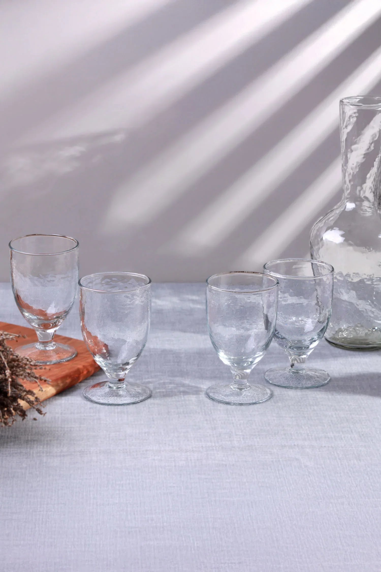 Yaki Set of 4 Handmade Hammered Glass Wine Goblets Handblown Stemmed Glasses - G Decor