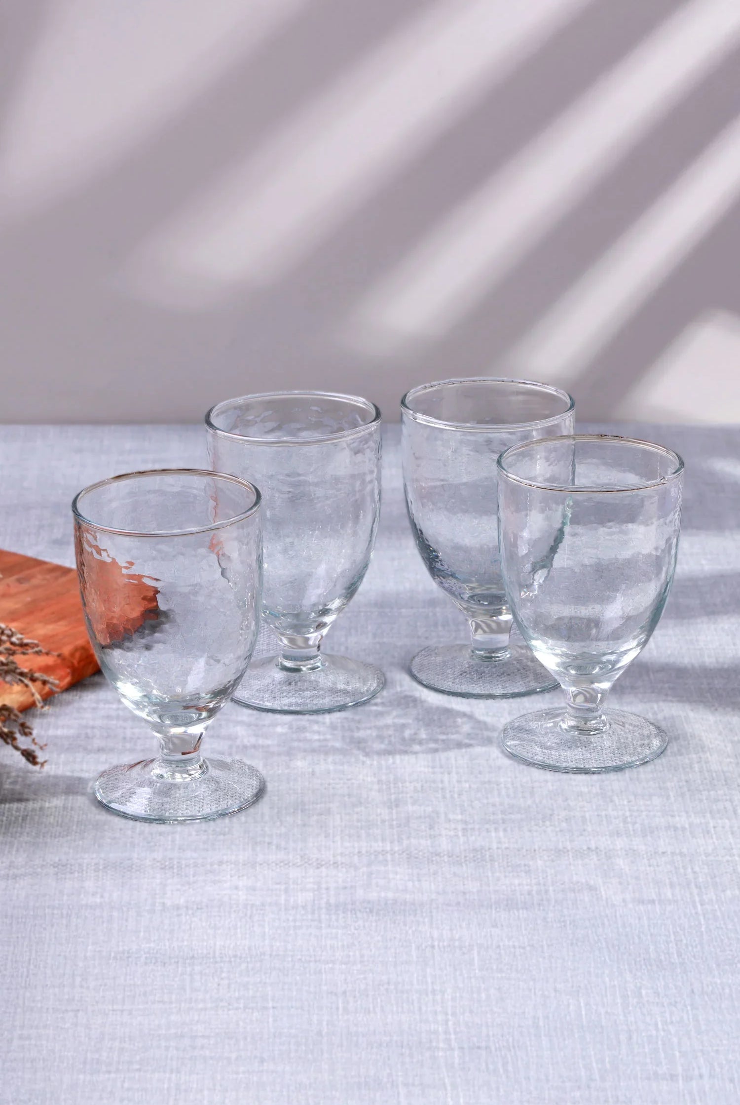 Yaki Set of 4 Handmade Hammered Glass Wine Goblets Handblown Stemmed Glasses - G Decor