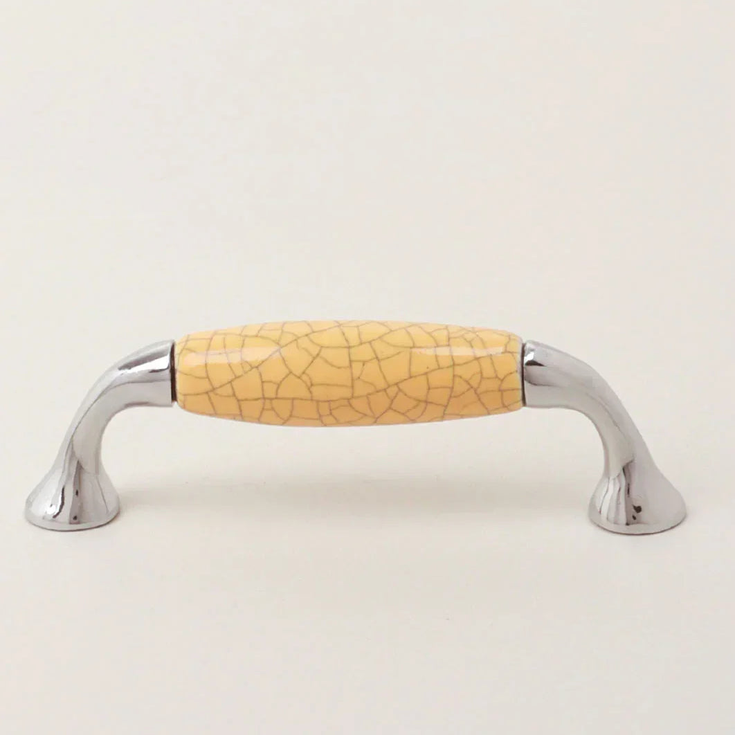 Quiet Living Selection Hand-Painted Soft Pastel Crackle Ceramic Pull Handle with Chrome Mounts