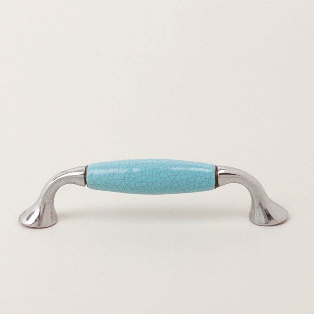 Quiet Living Selection Hand-Painted Soft Pastel Crackle Ceramic Pull Handle with Chrome Mounts