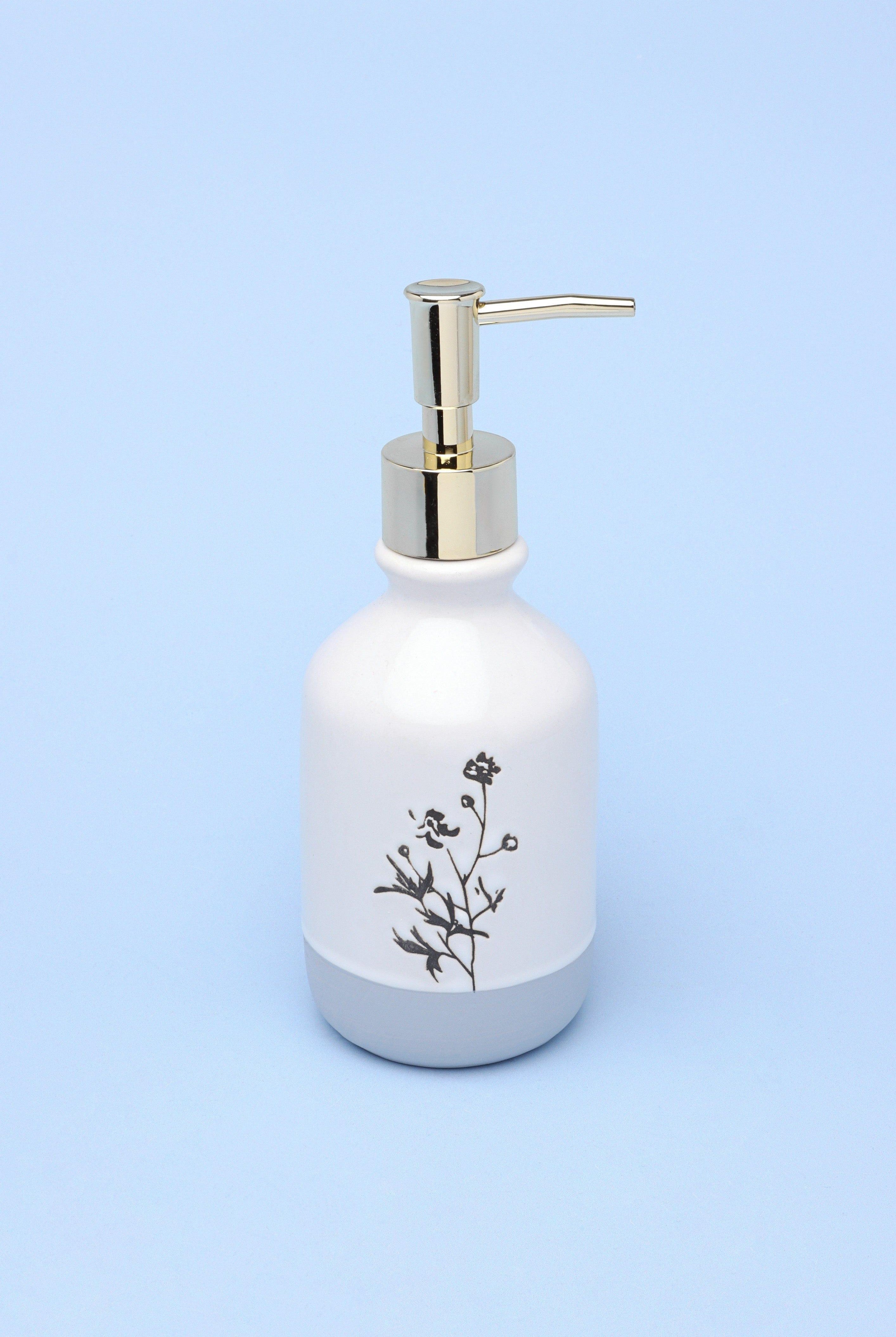 3-Piece White Cream Gold + Chrome Bathroom Set Artistic Flowers - G Decor