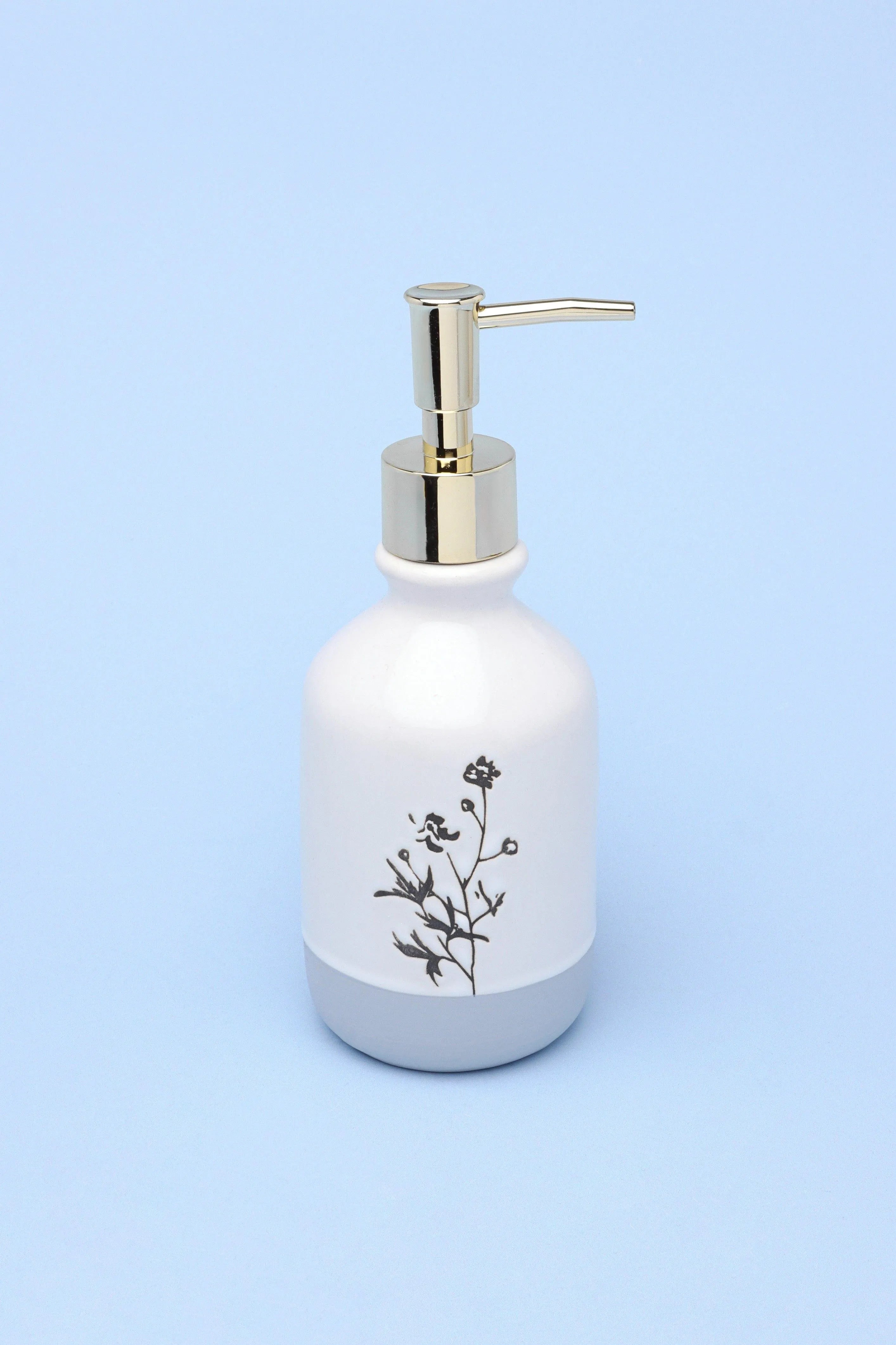 3-Piece White Cream Gold + Chrome Bathroom Set Artistic Flowers - G Decor