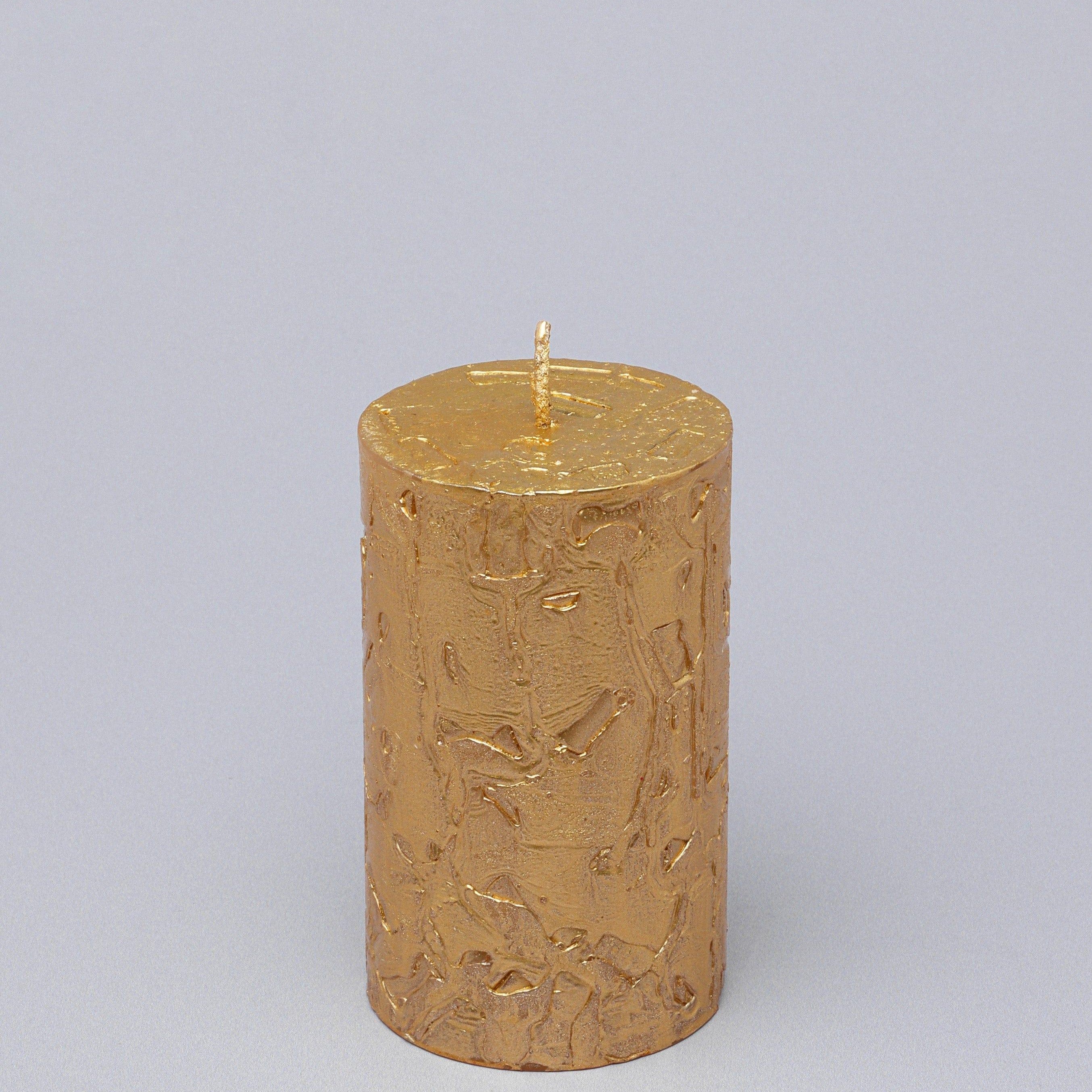 Adelle Aurelia Gold Signature Waxwork Pillar Candle in Warm Gold - G Decor