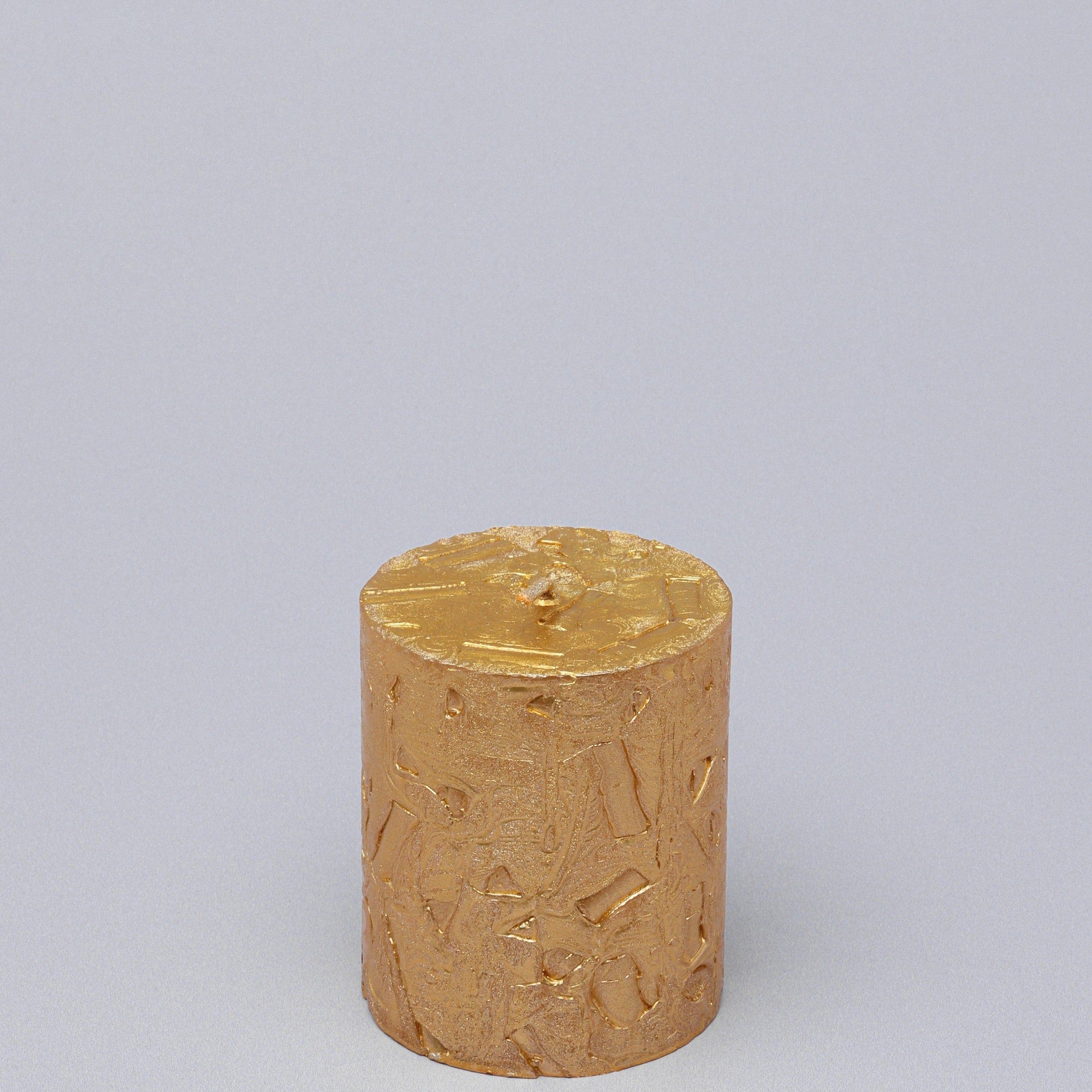 Adelle Aurelia Gold Signature Waxwork Pillar Candle in Warm Gold - G Decor