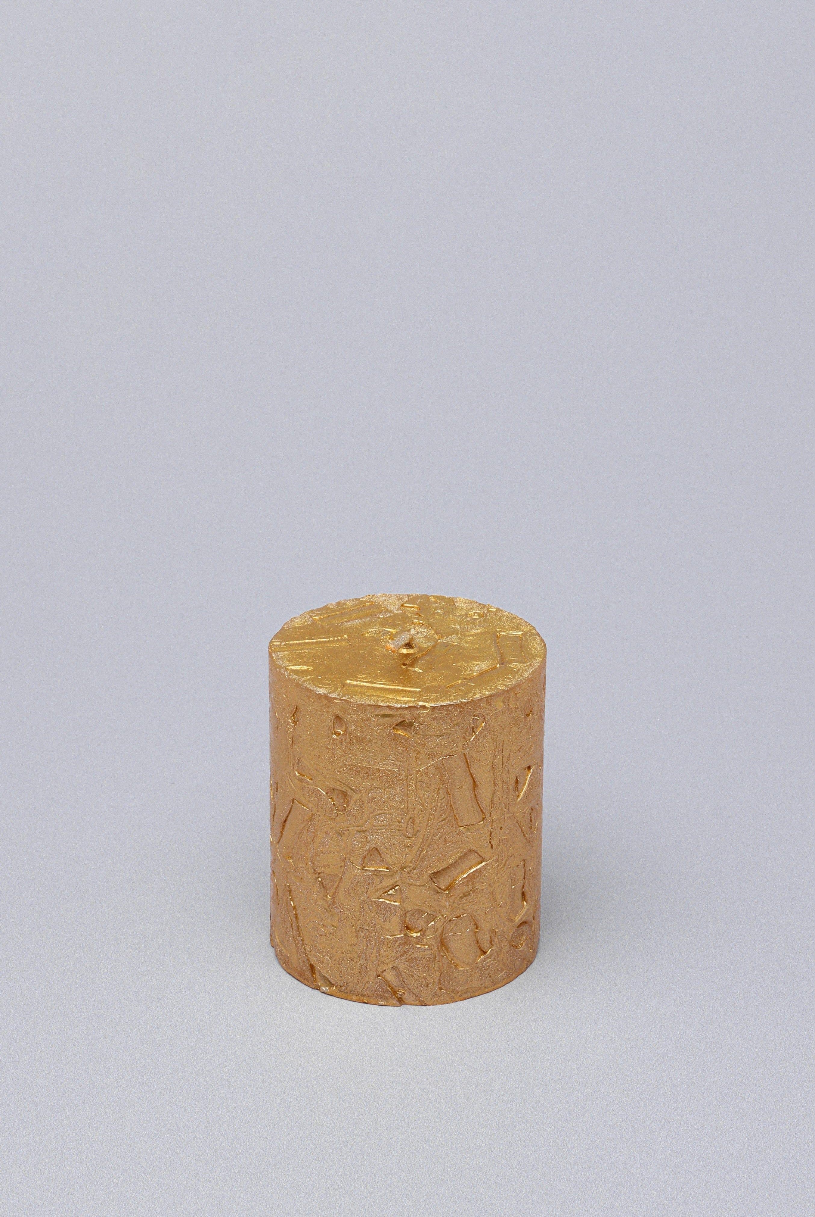 Adelle Aurelia Gold Signature Waxwork Pillar Candle in Warm Gold - G Decor