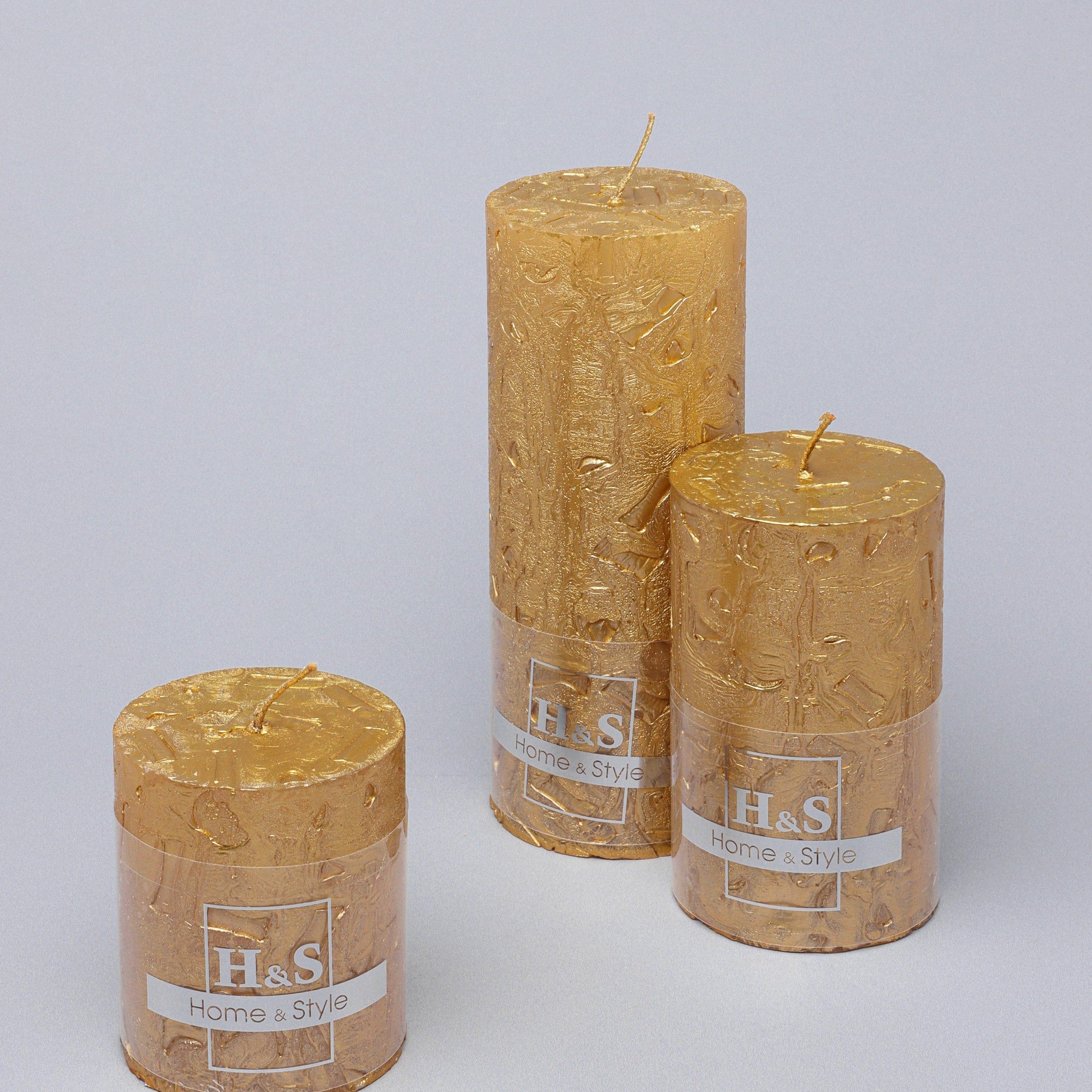 Adelle Aurelia Gold Signature Waxwork Pillar Candle in Warm Gold - G Decor