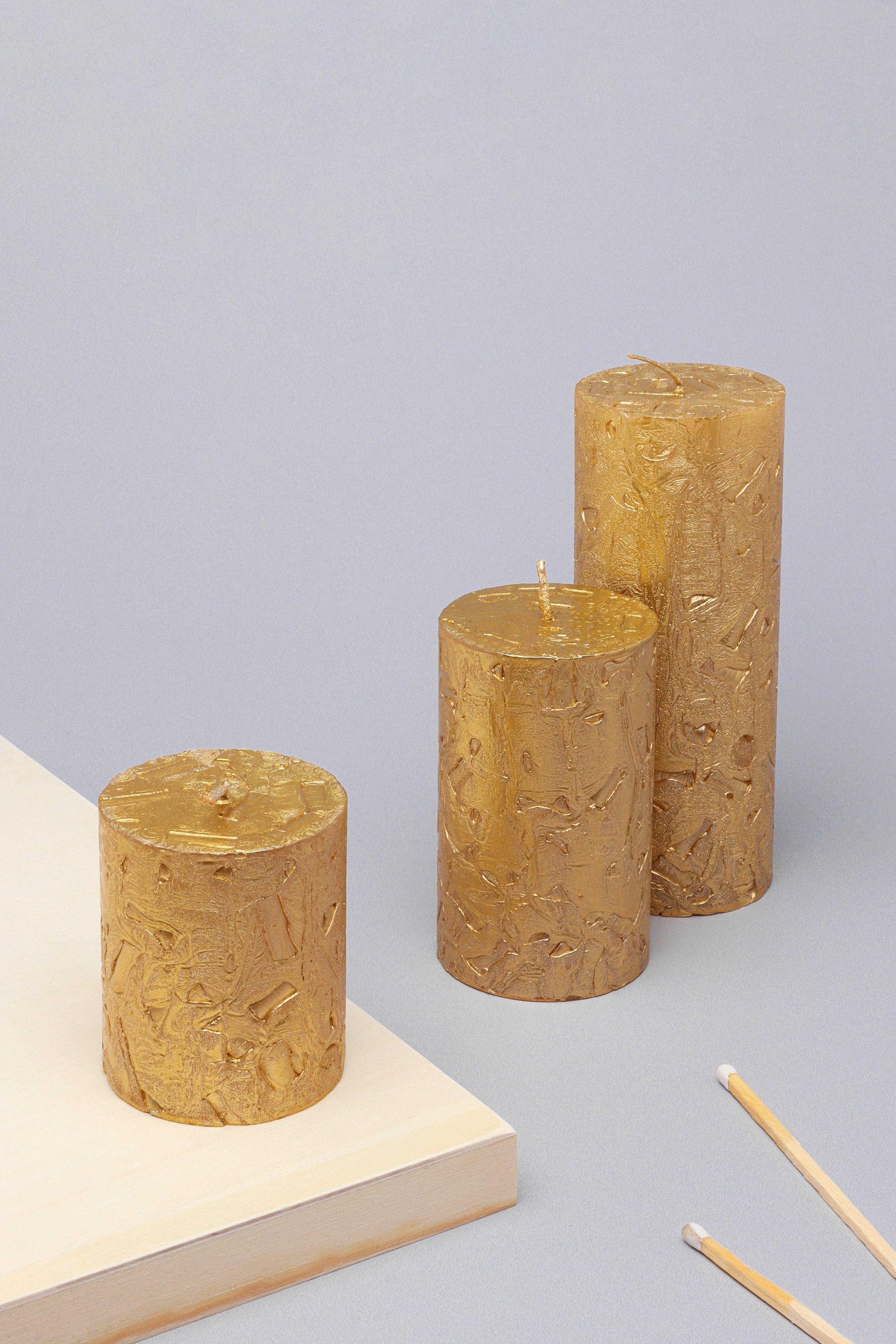 Adelle Aurelia Gold Signature Waxwork Pillar Candle in Warm Gold - G Decor