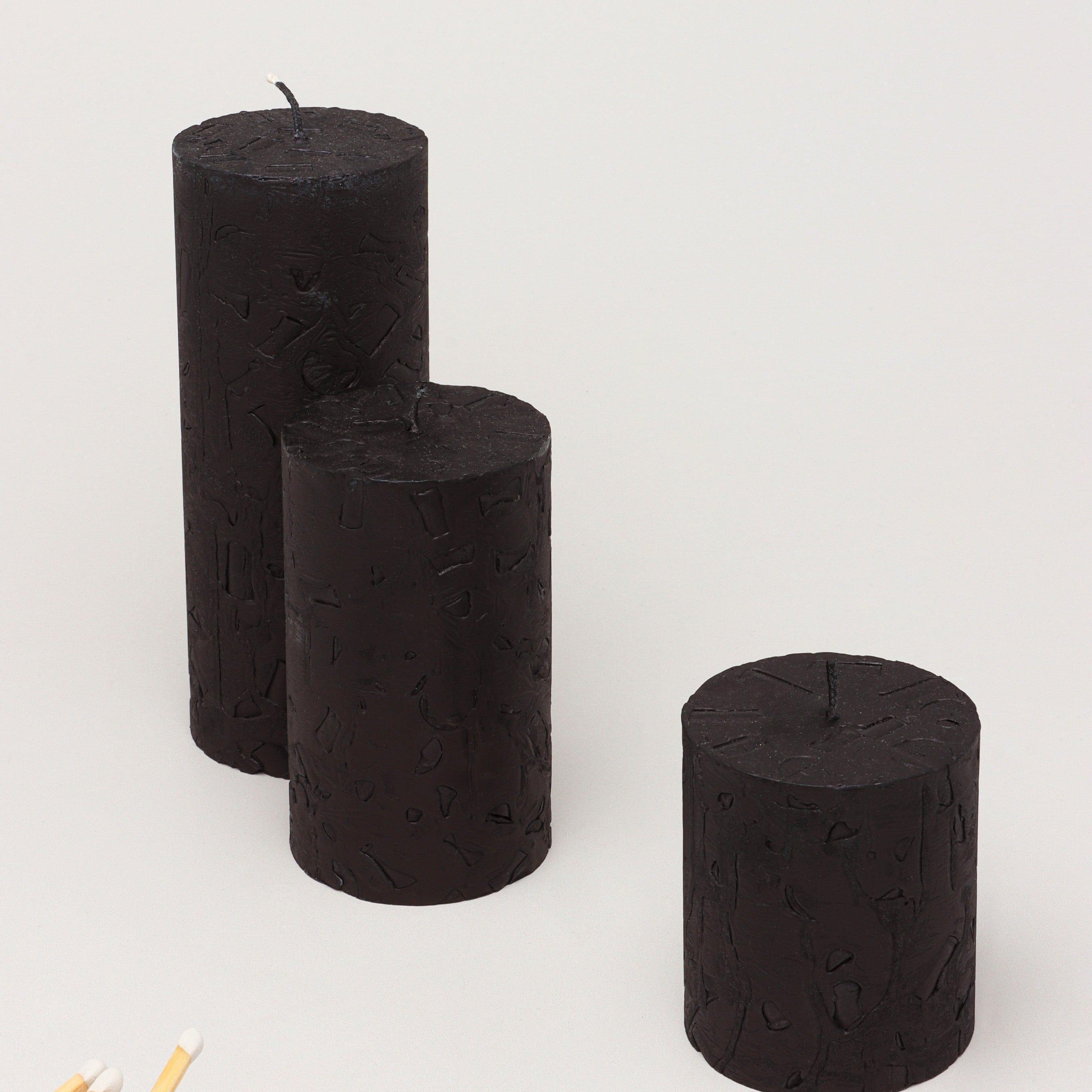Adelle Obsidian Matte Signature Waxwork Pillar Candle in Deep Black - G Decor