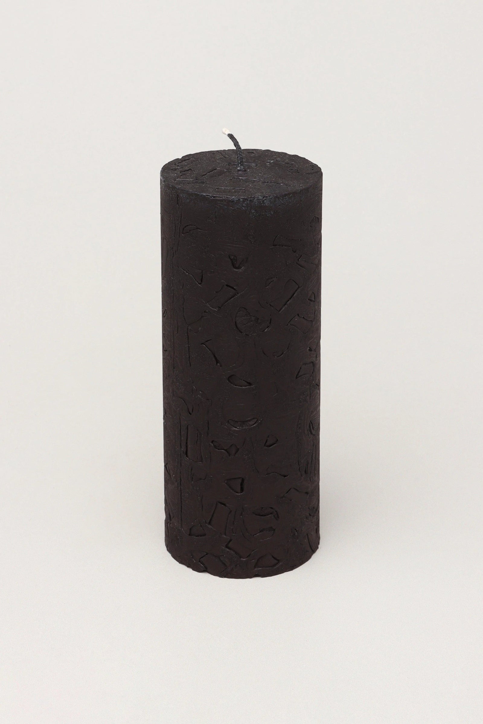 Adelle Obsidian Signature Waxwork Pillar Candle in Matte Black — close-up view, G Decor