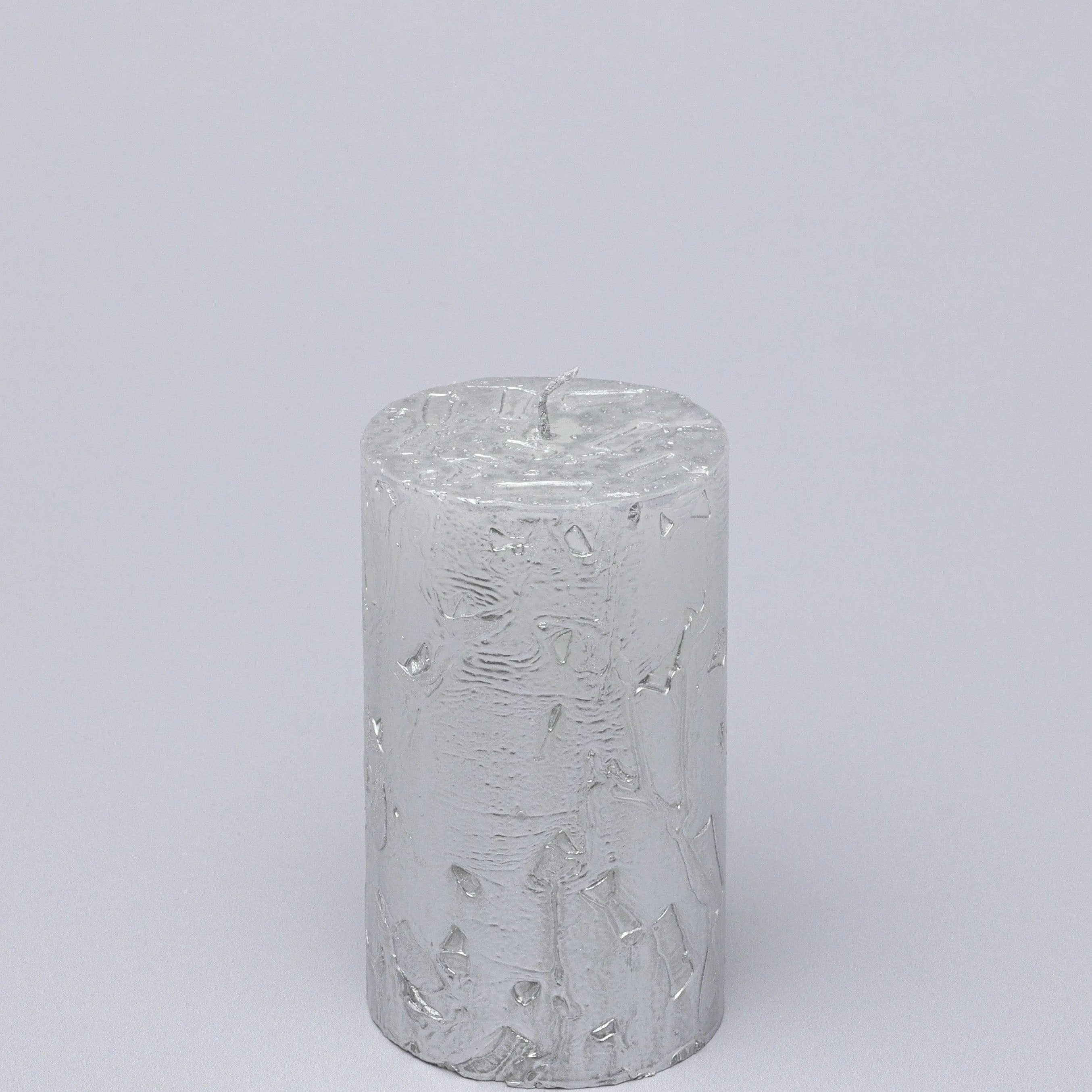 adelle-silver-veil-signature-waxwork-pillar-candle-in-frosted-metallic-grey-g-decor-14595 - G Decor
