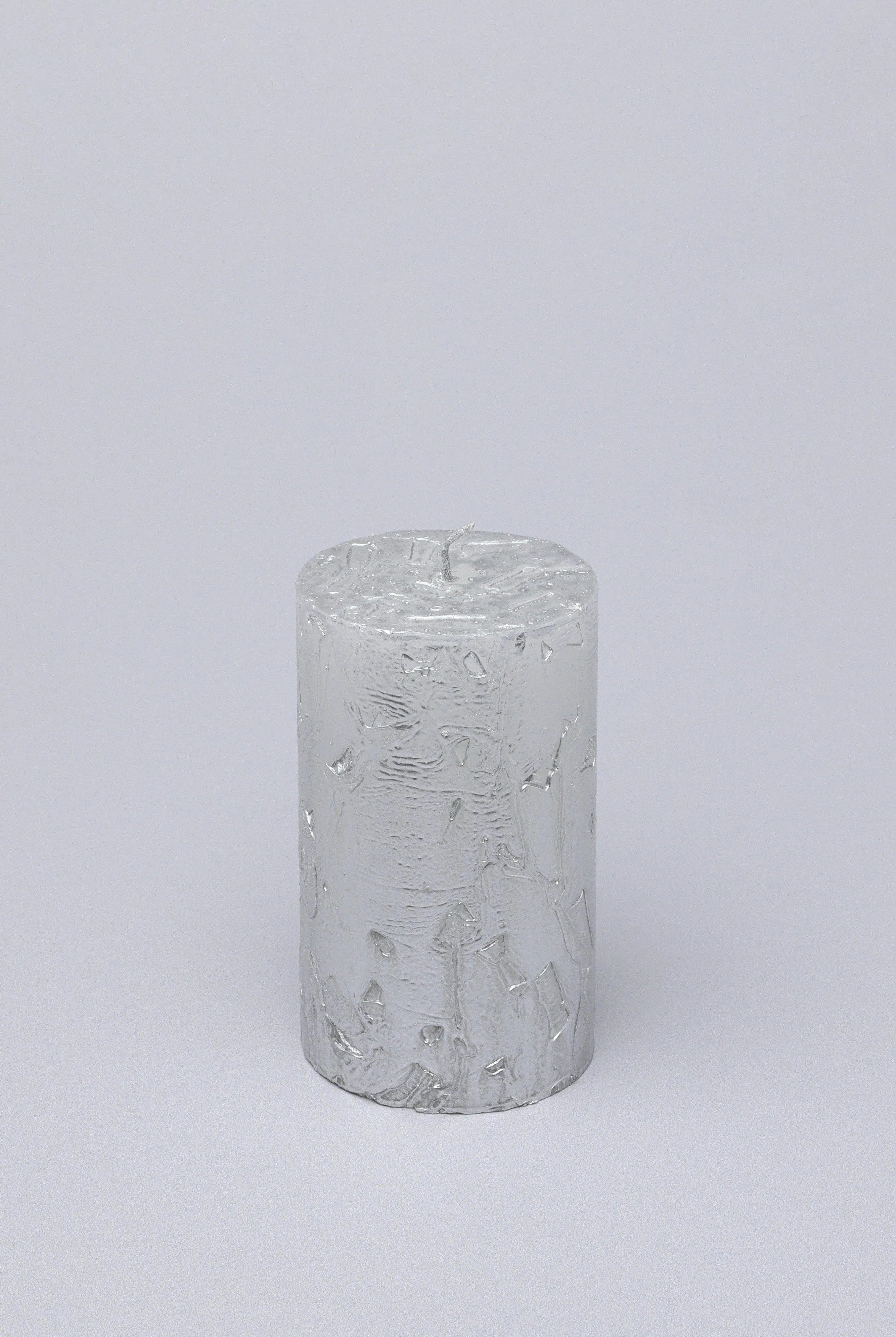 adelle-silver-veil-signature-waxwork-pillar-candle-in-frosted-metallic-grey-g-decor-14595 - G Decor