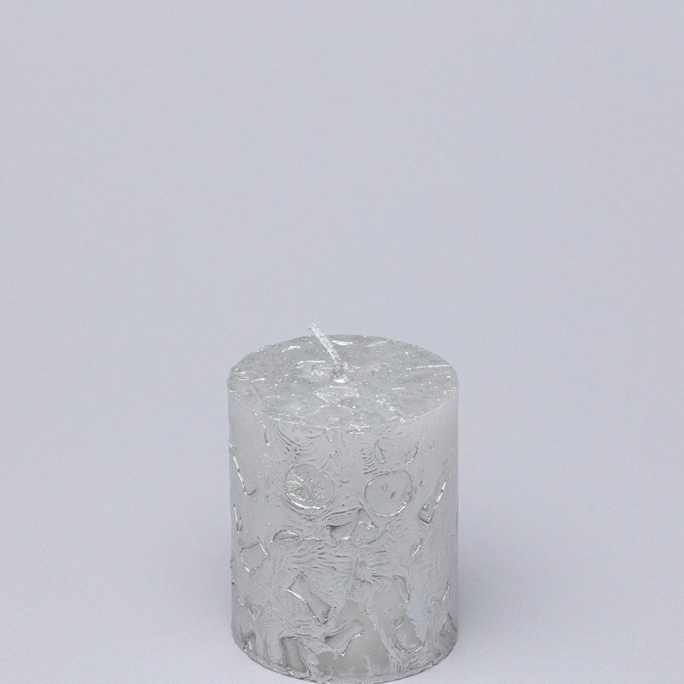 adelle-silver-veil-signature-waxwork-pillar-candle-in-frosted-metallic-grey-g-decor-41175 - G Decor