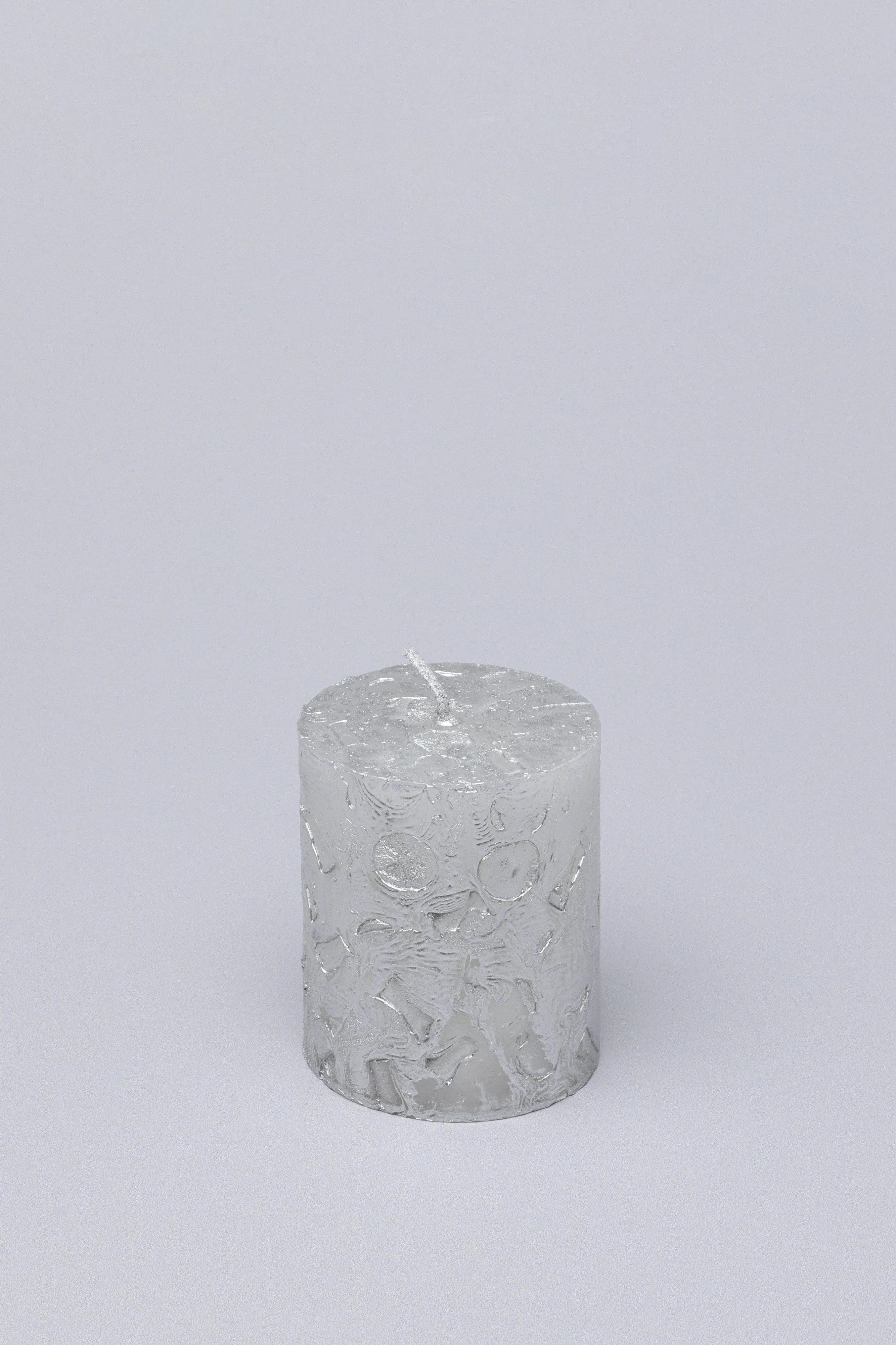 Adelle Silver Veil Signature Waxwork Pillar Candle in Frosted Metallic Grey - G Decor