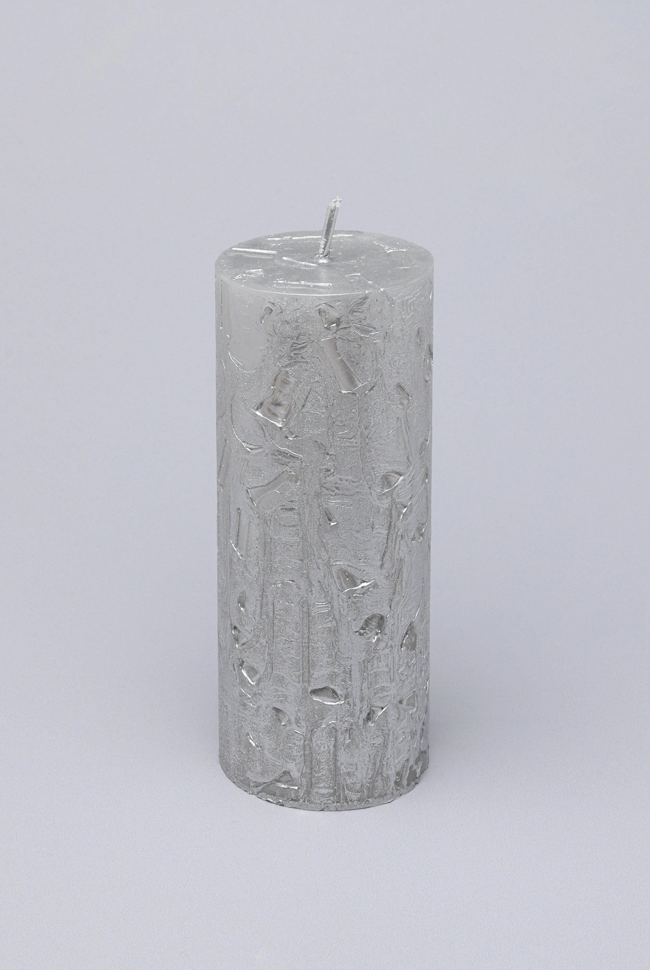 adelle-silver-veil-signature-waxwork-pillar-candle-in-frosted-metallic-grey-g-decor-74768 - G Decor