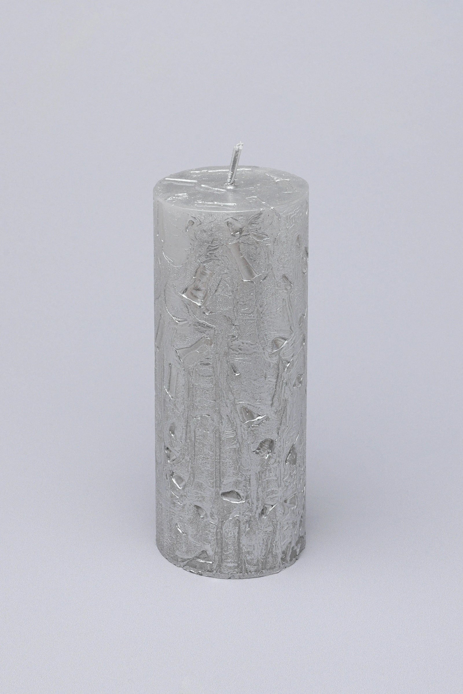 Adelle Silver Veil Signature Waxwork Pillar Candle in Frosted Grey — lifestyle view, G Decor