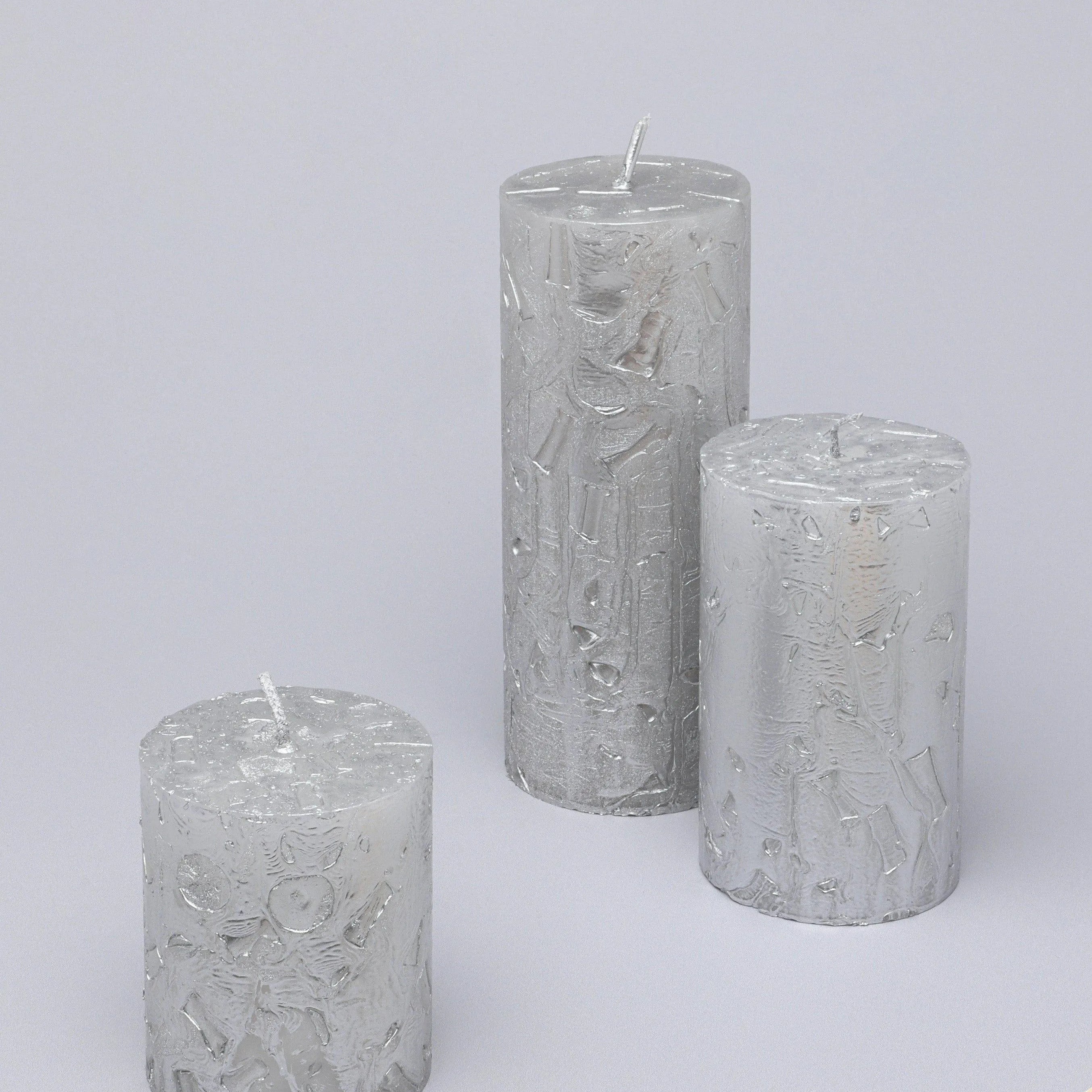 adelle-silver-veil-signature-waxwork-pillar-candle-in-frosted-metallic-grey-g-decor-76109 - G Decor
