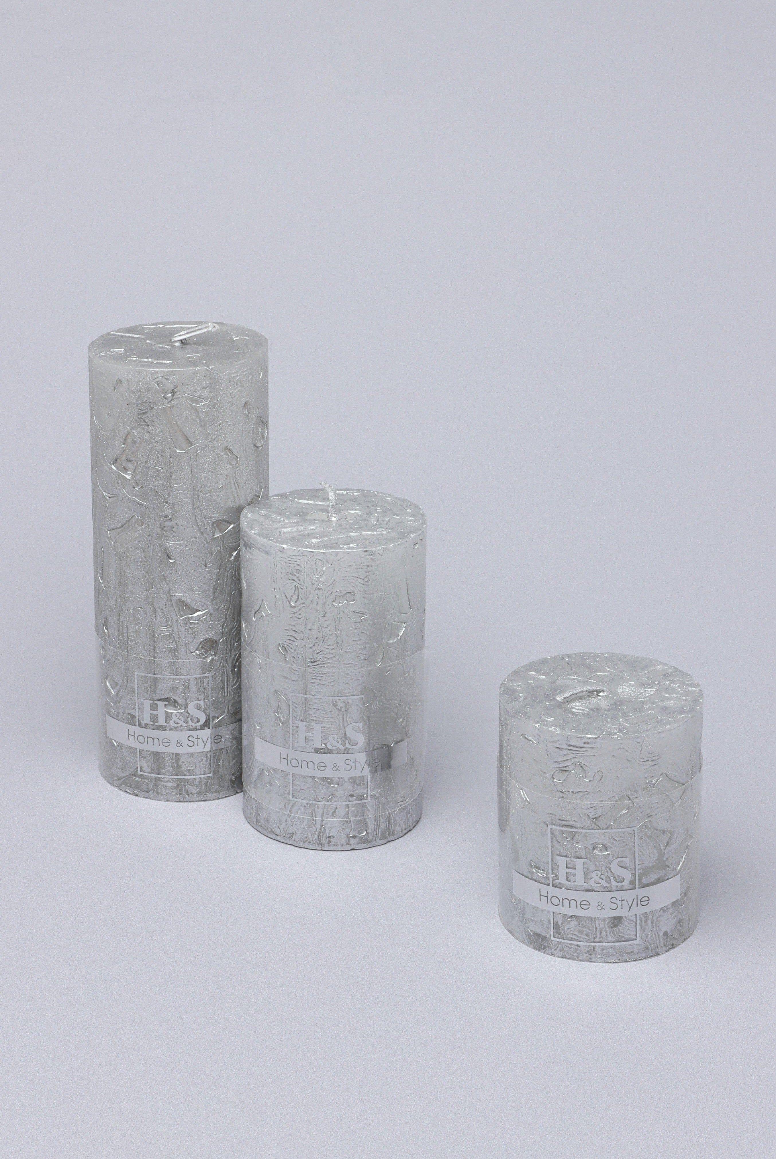 Adelle Silver Veil Signature Waxwork Pillar Candle in Frosted Metallic Grey - G Decor