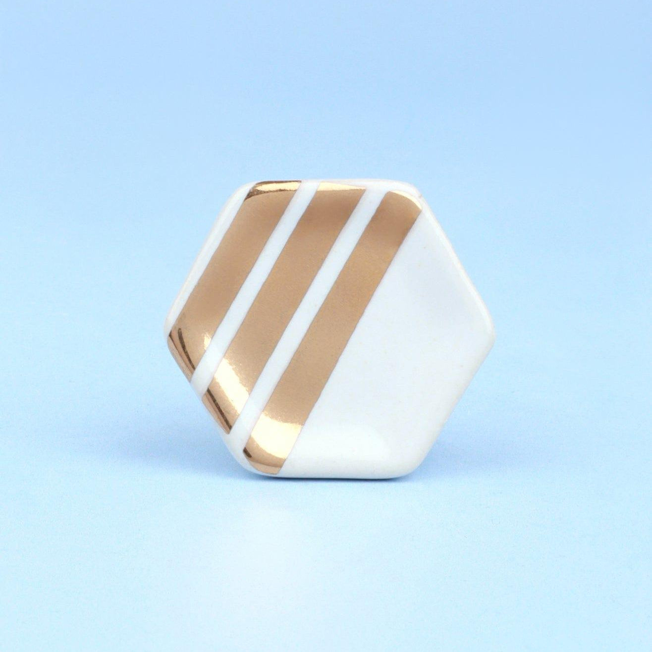 Alma Hive Golden Glow Ceramic Knob Hexagon & Striped Elegance - G Decor