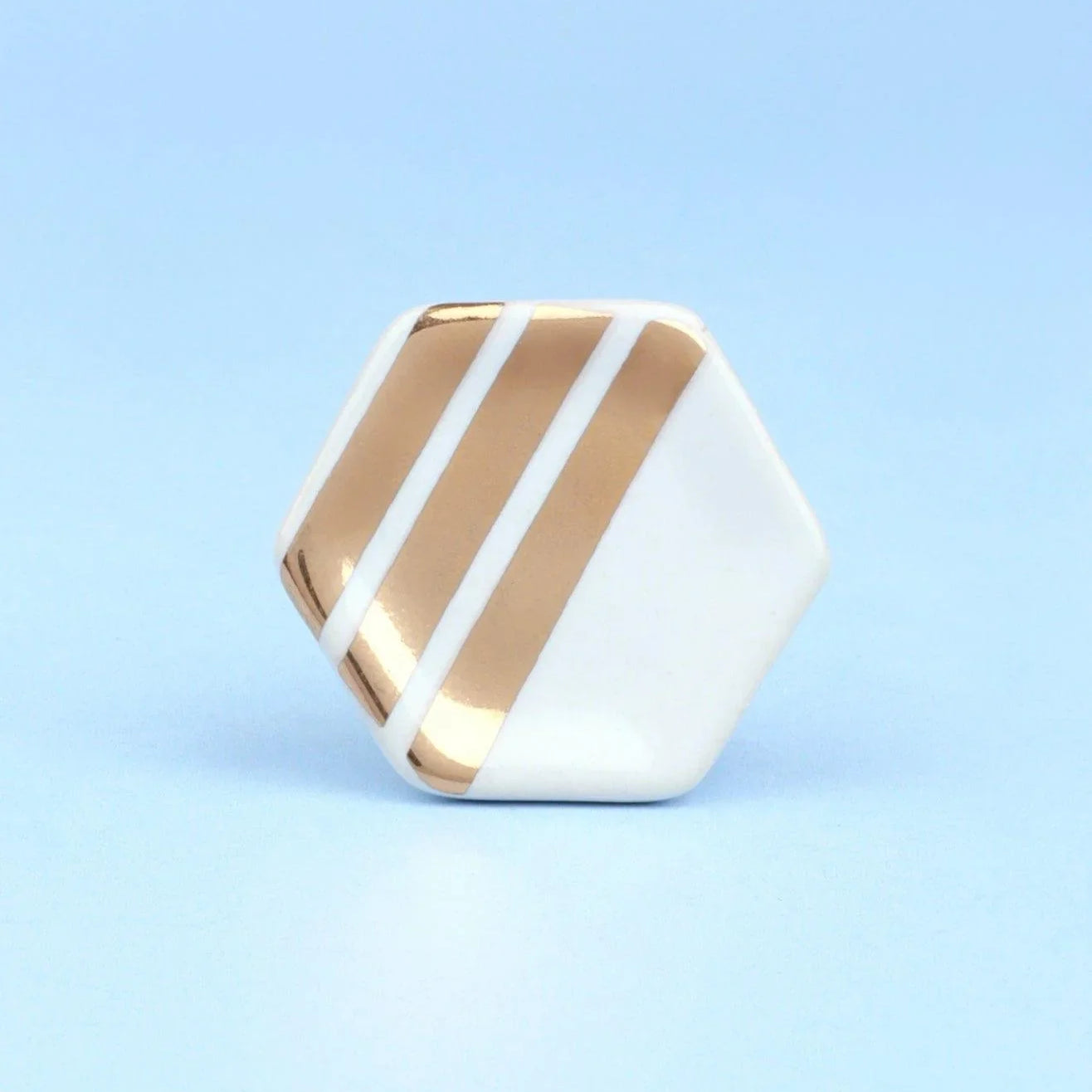 Alma Hive Golden Glow Ceramic Knob Hexagon & Striped Elegance - G Decor