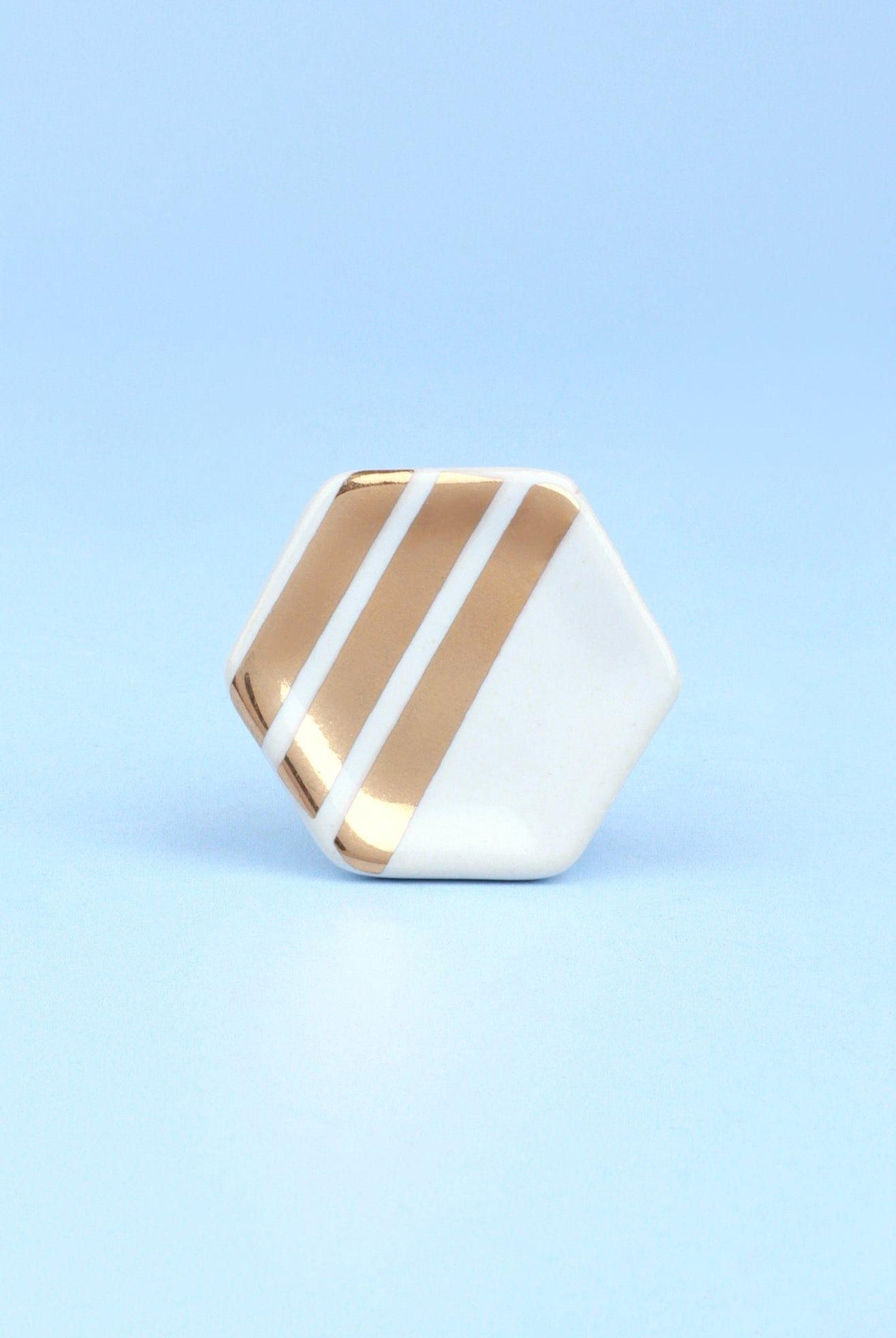 Alma Hive Golden Glow Ceramic Knob Hexagon & Striped Elegance - G Decor