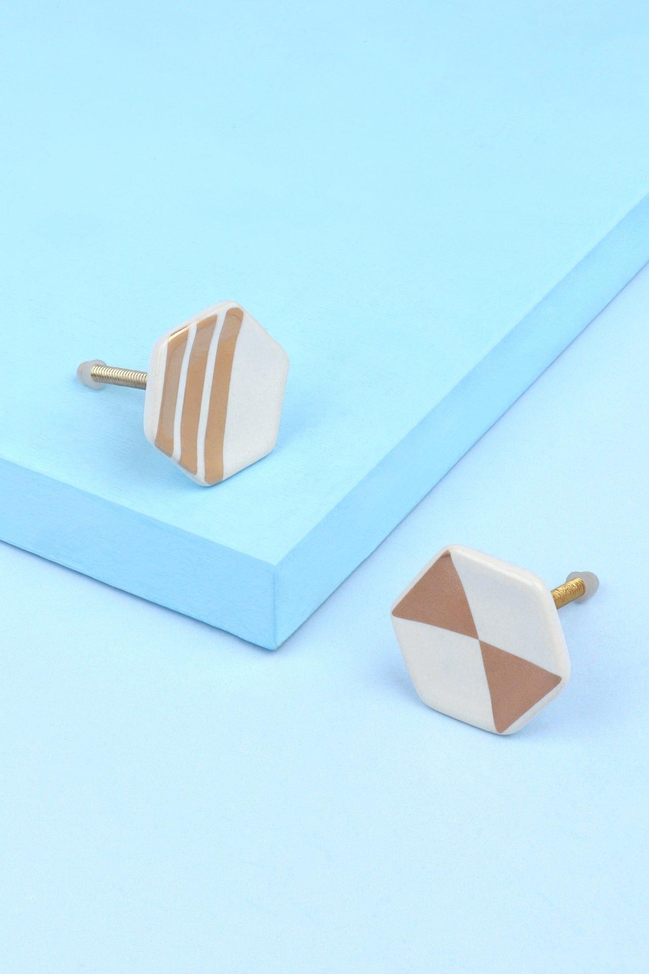 Alma Hive Golden Glow Ceramic Knob Hexagon & Striped Elegance - G Decor