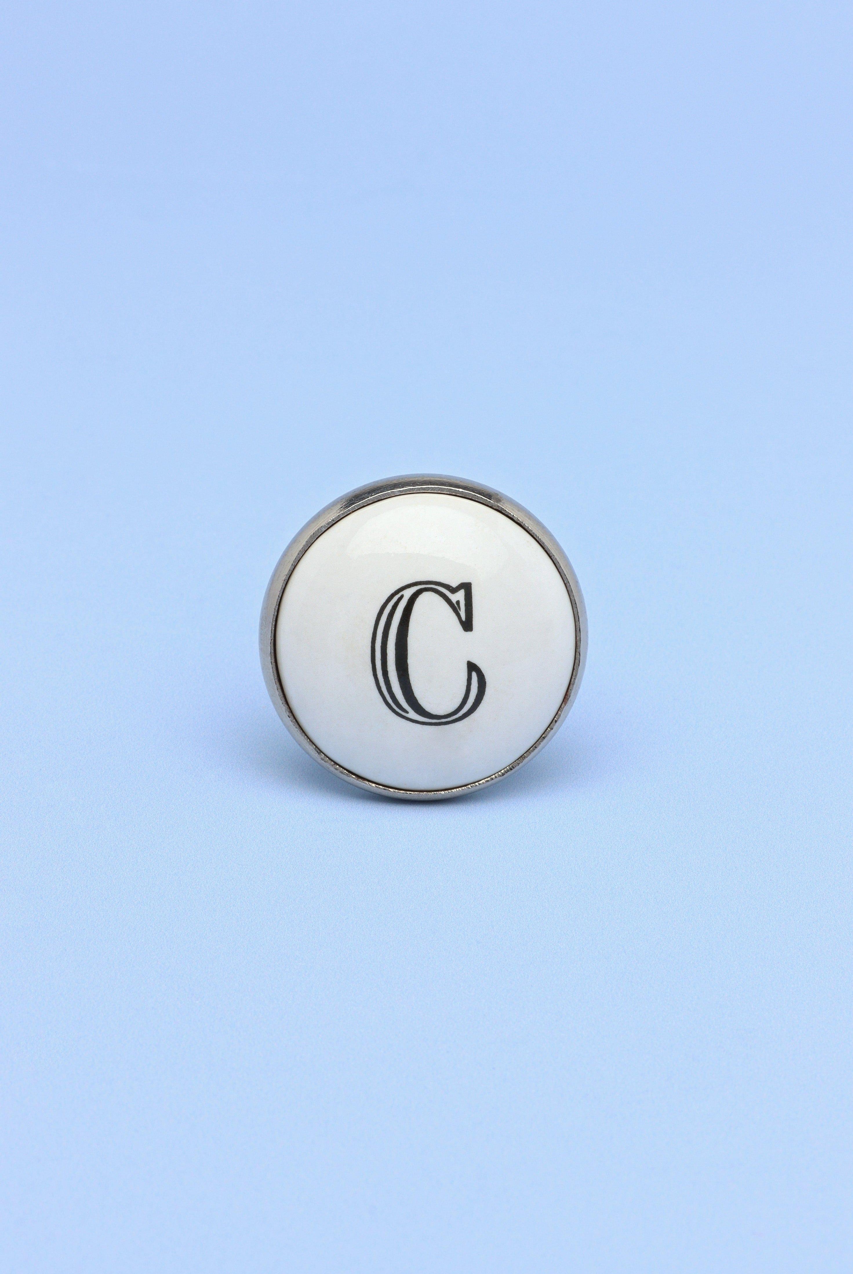 Alphabet Monogram White Ceramic Door Knob, Handle - G Decor