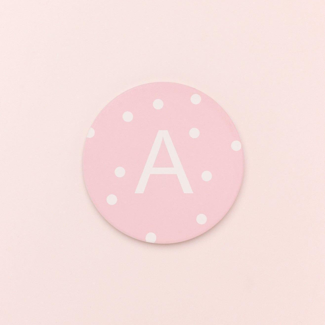 Alphabet Personalized Initials Ceramic White Polka Dot Anti Slip Cork Base Mug Cup Coaster - G Decor