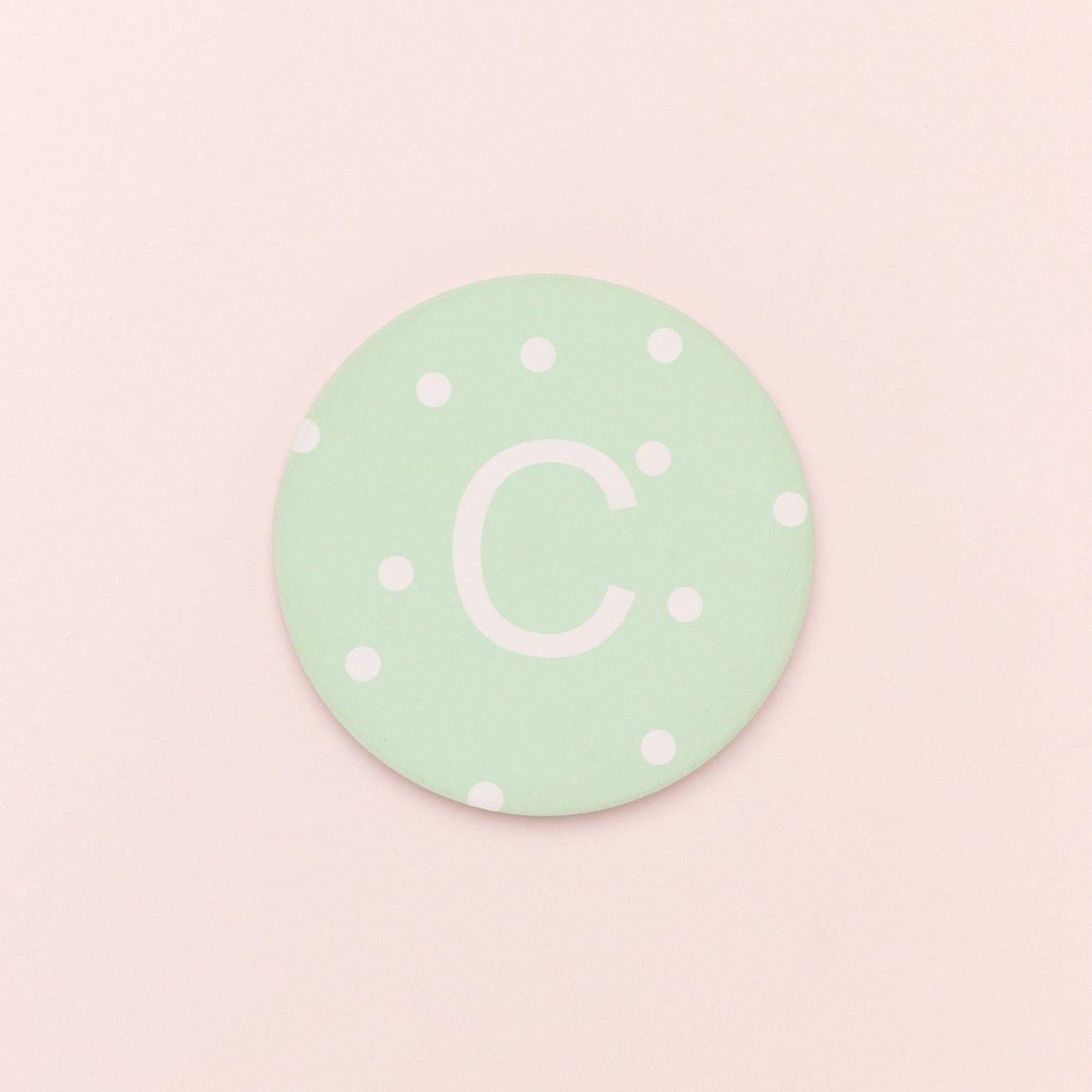 Alphabet Personalized Initials Ceramic White Polka Dot Anti Slip Cork Base Mug Cup Coaster - G Decor