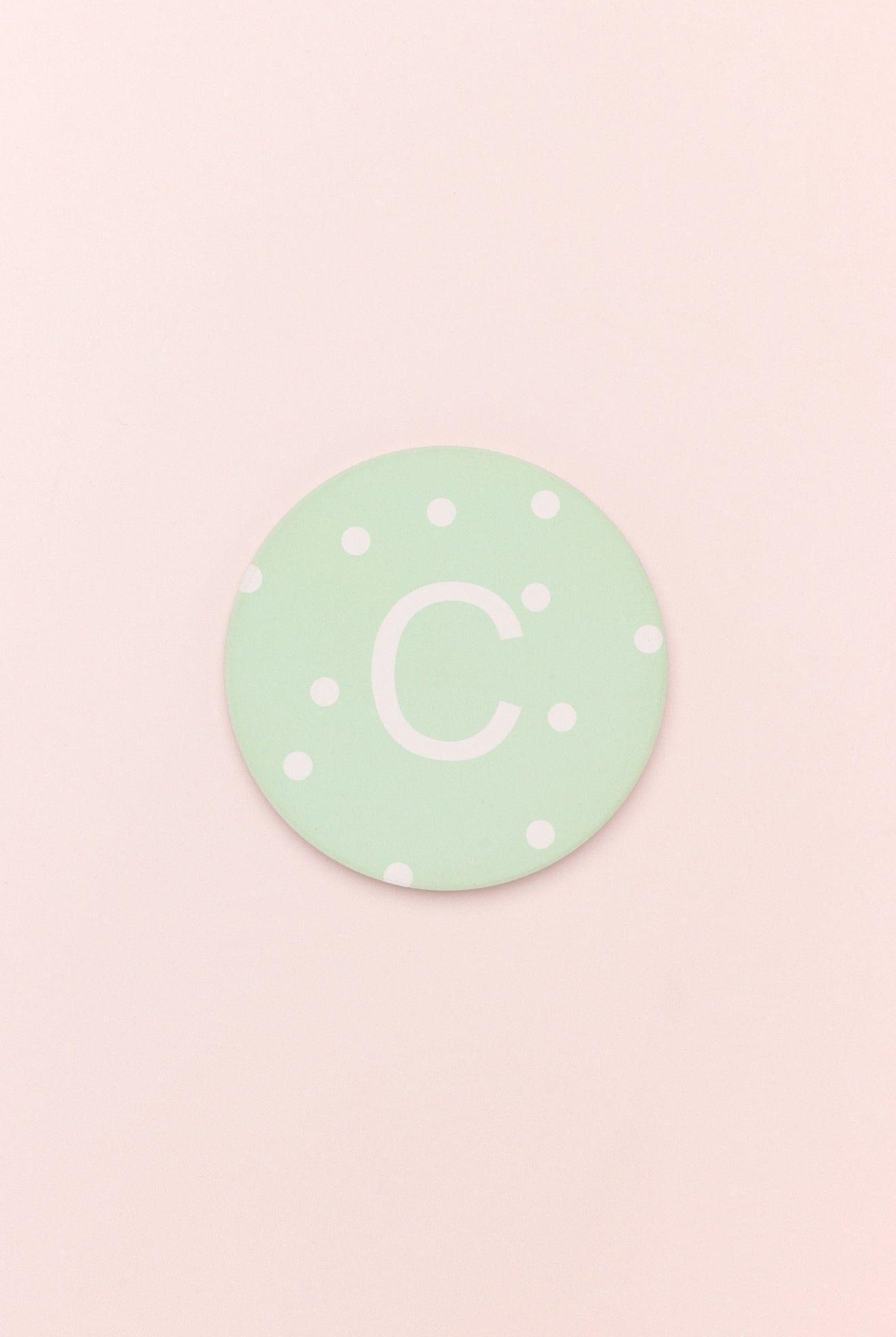 Alphabet Personalized Initials Ceramic White Polka Dot Anti Slip Cork Base Mug Cup Coaster - G Decor