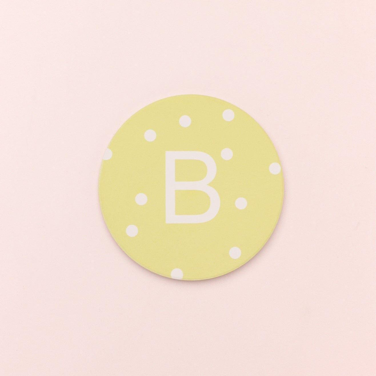 Alphabet Personalized Initials Ceramic White Polka Dot Anti Slip Cork Base Mug Cup Coaster - G Decor