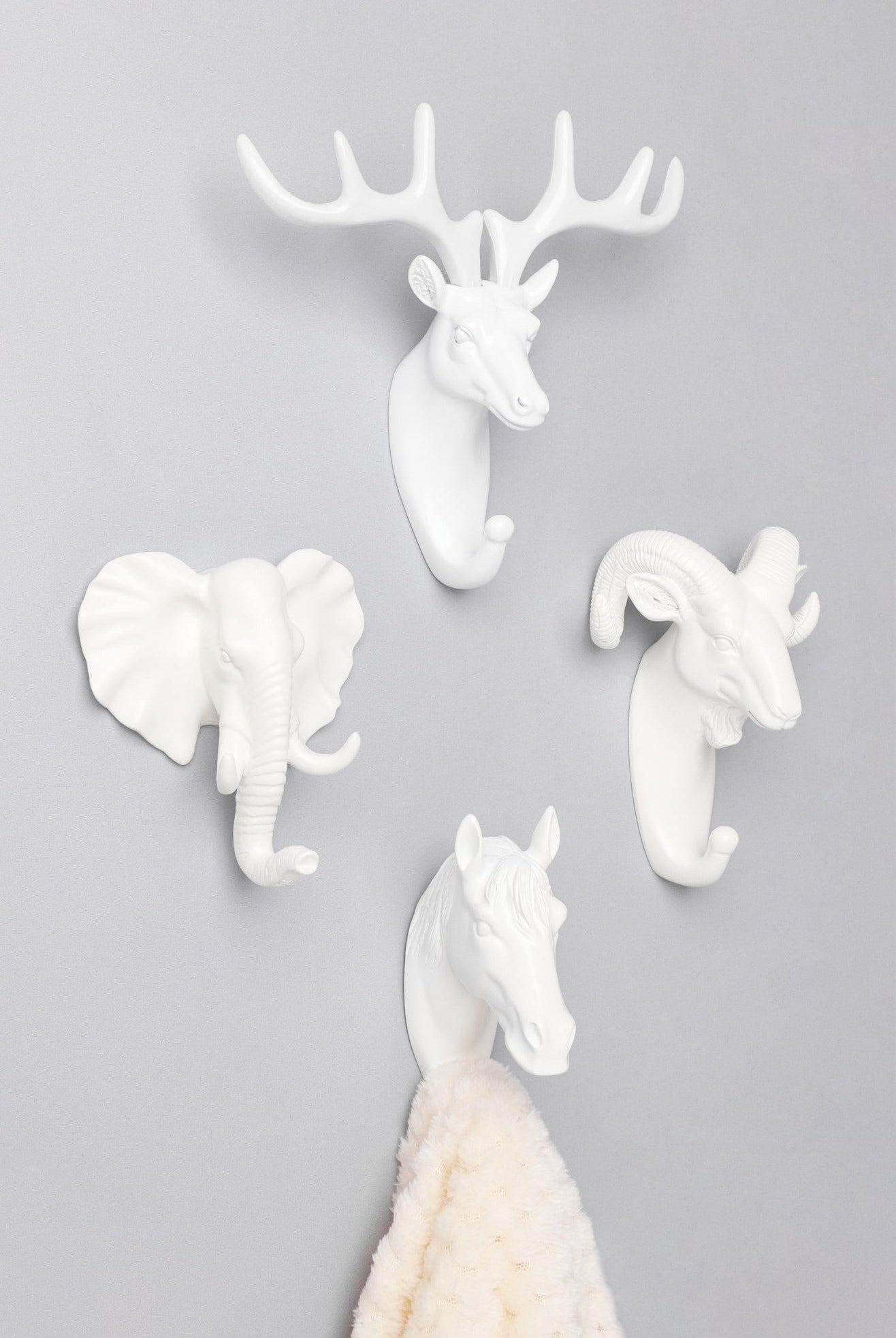 Animal White Wall Hooks Wildlife Coat & Towel Holders for Wall Décor - G Decor