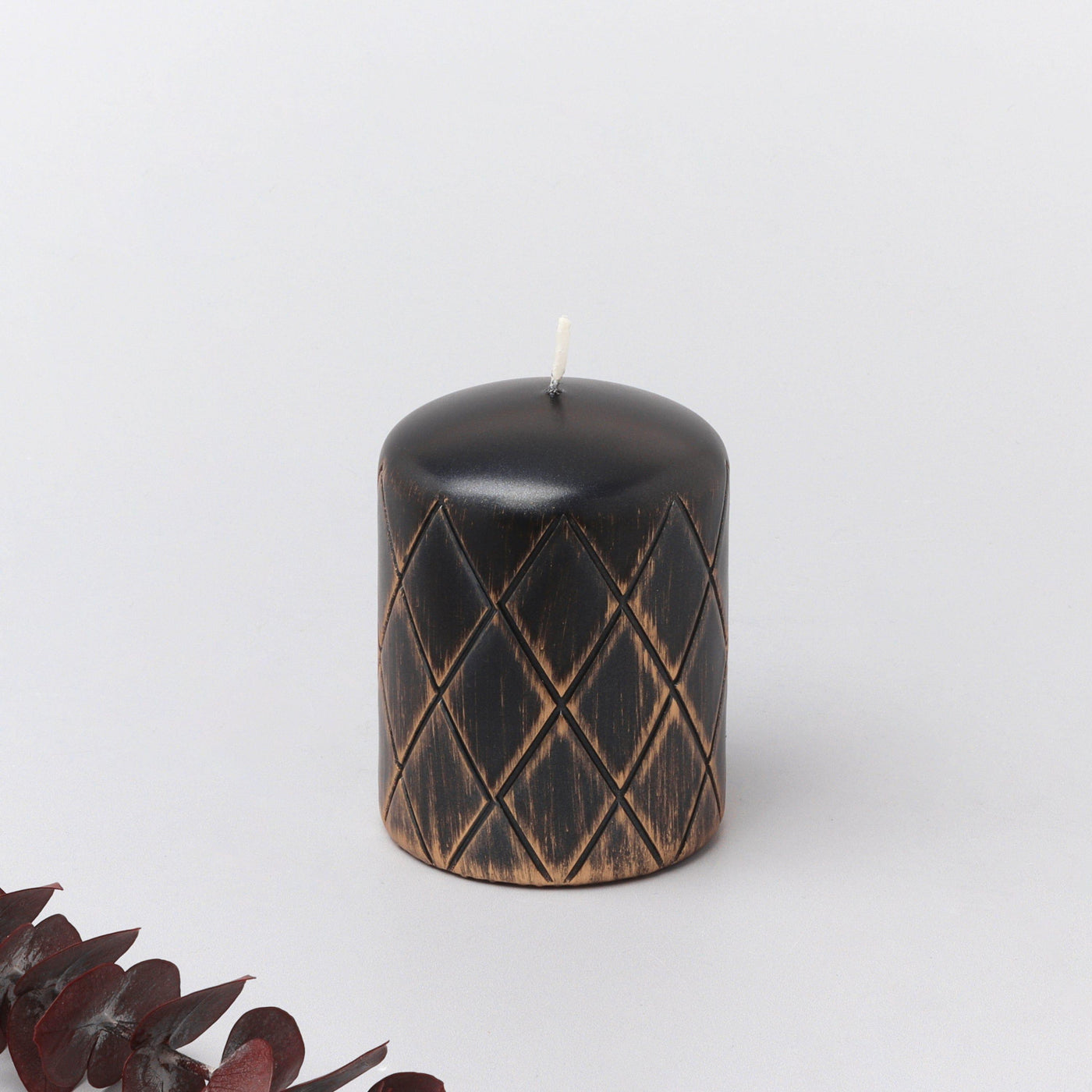 G Decor Candles & Candle Holders Black Antique Textured Engraved Black Pillar Candle