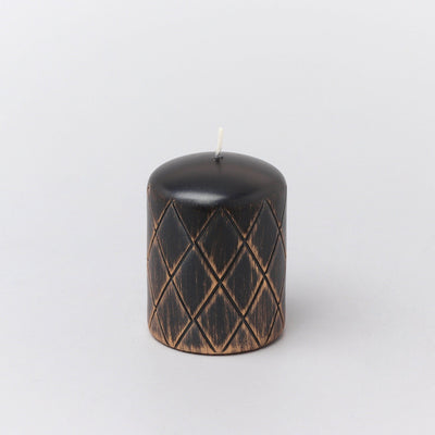 G Decor Candles & Candle Holders Black Antique Textured Engraved Black Pillar Candle