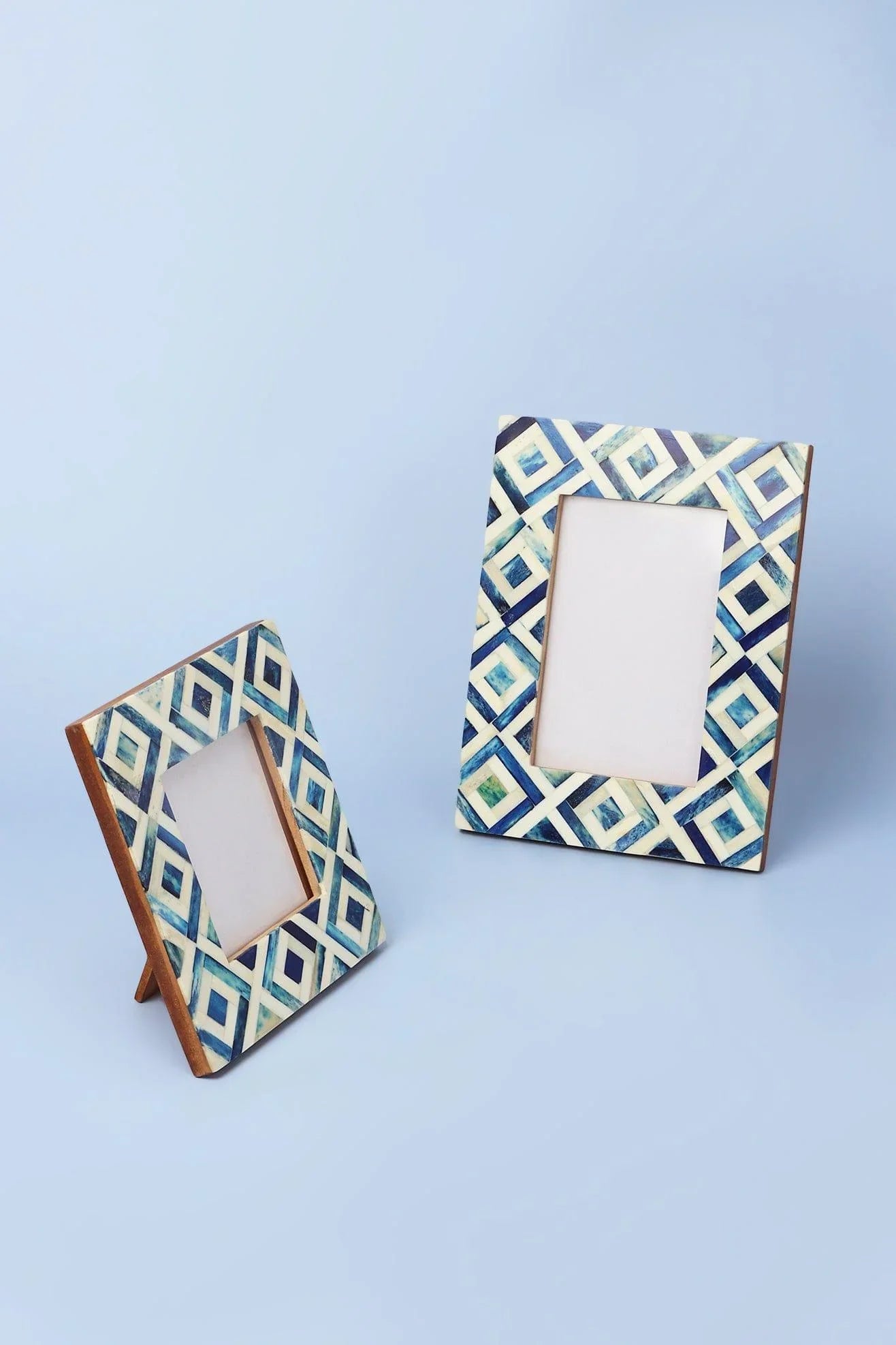 Azura Blue Argyle Photo Frame — close-up view, G Decor