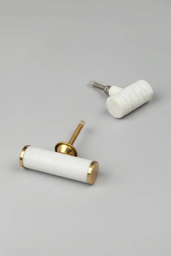 Bianca Estella Hammered Marble and Brass Cabinet Pull Knob