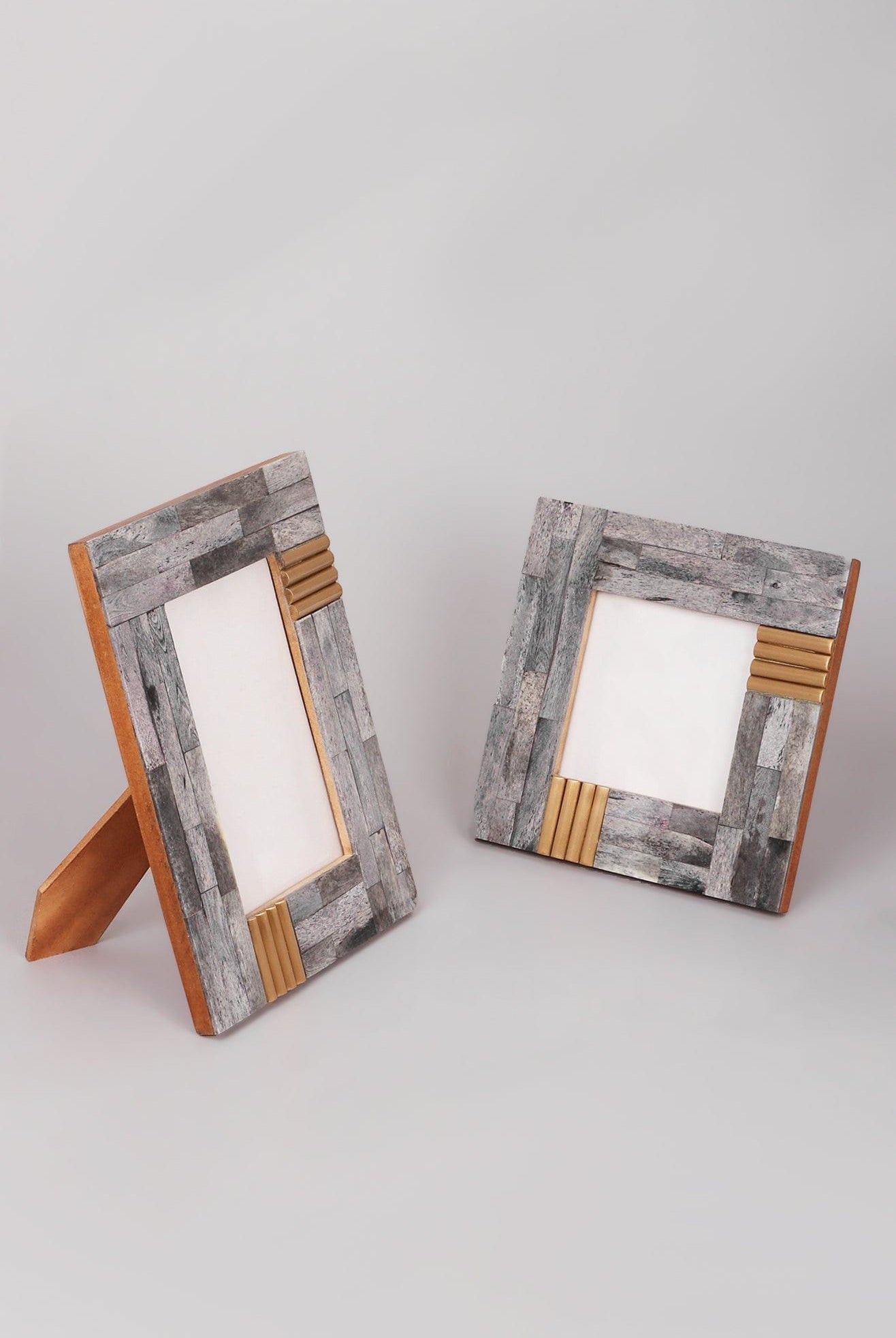 Cadre Doré Handcrafted Horn Bone & Brass Photo Frame Gray Picture Display - G Decor