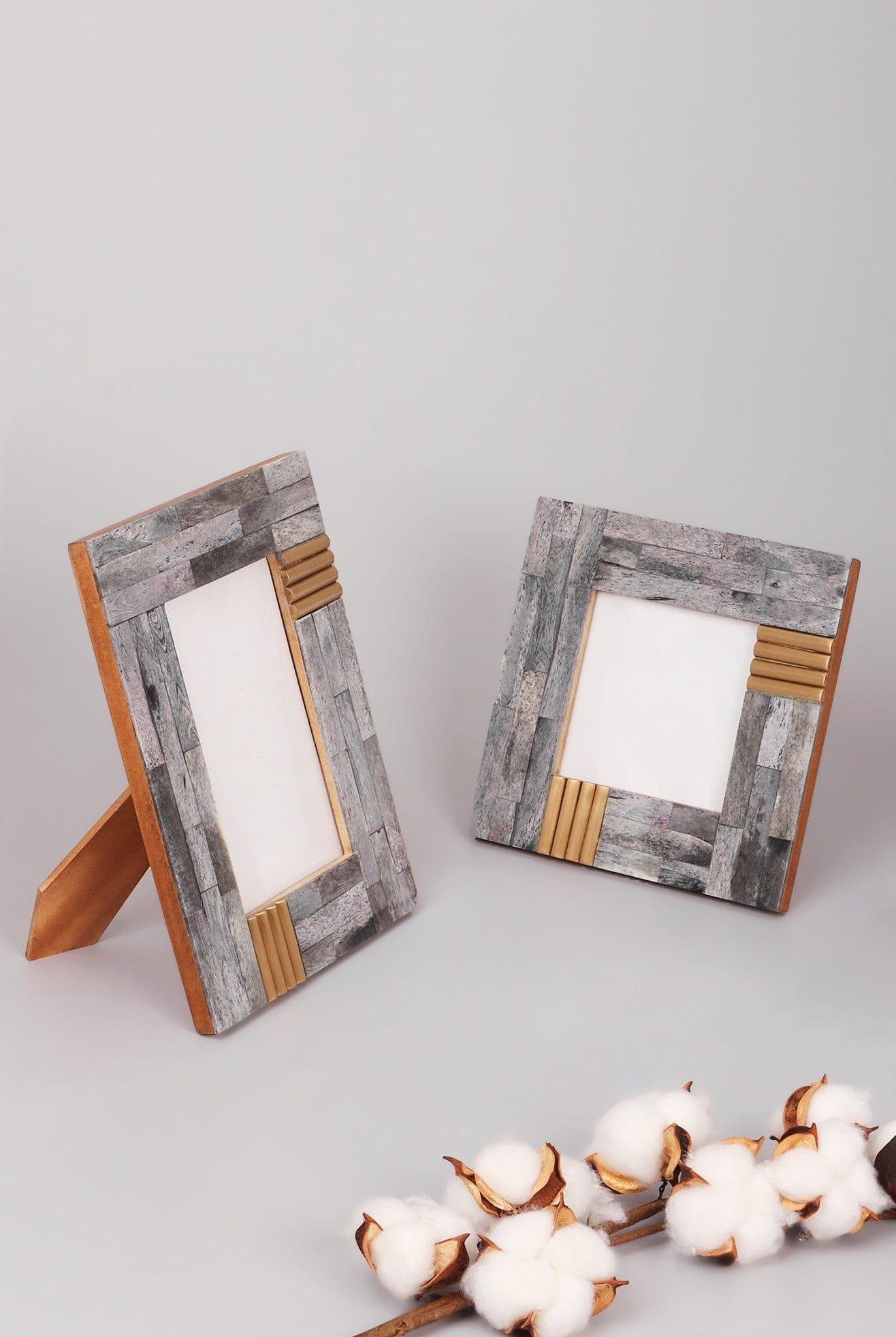 Cadre Doré Handcrafted Horn Bone & Brass Photo Frame Gray Picture Display - G Decor