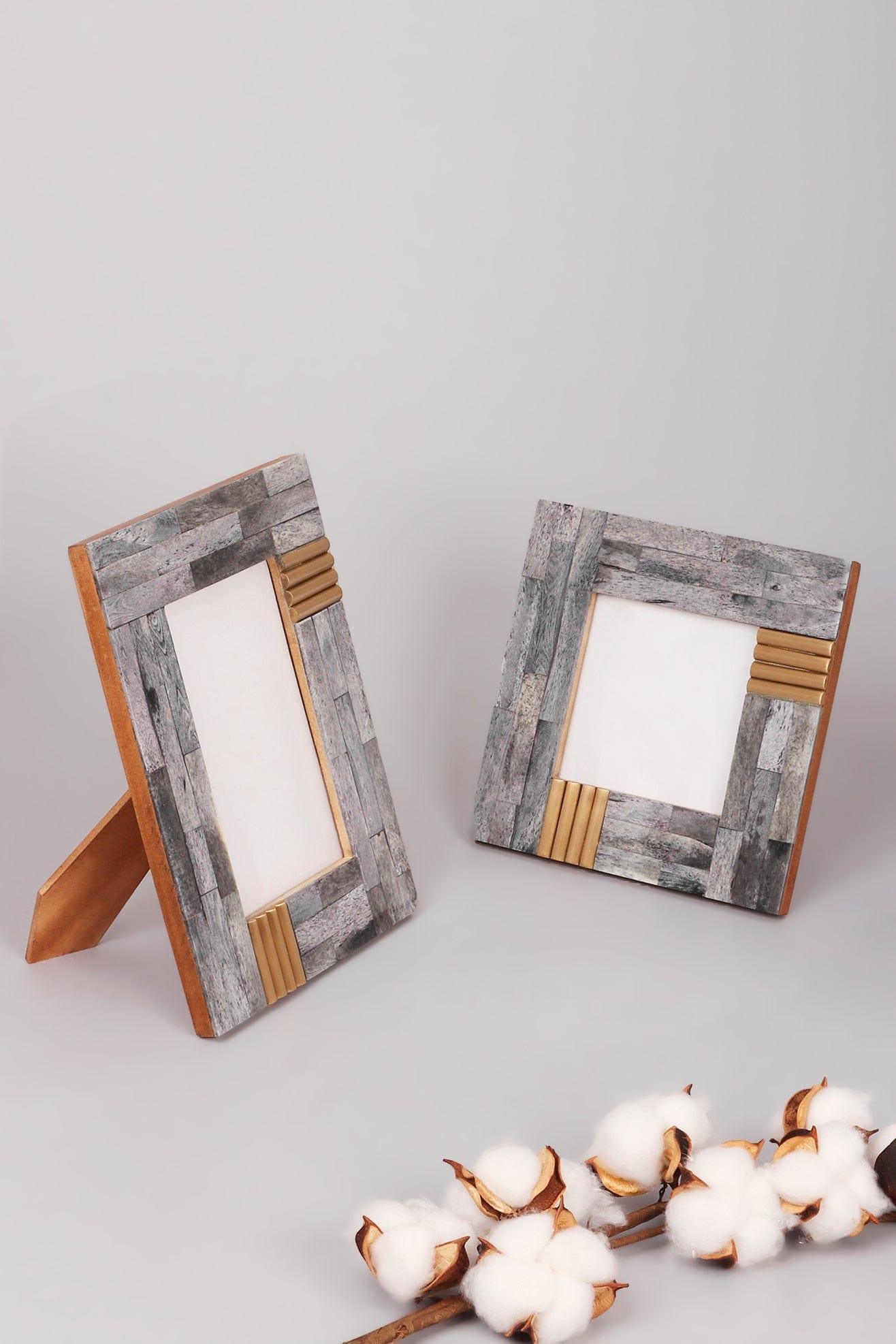 Cadre Doré Handcrafted Horn Bone & Brass Photo Frame Gray Picture Display - G Decor