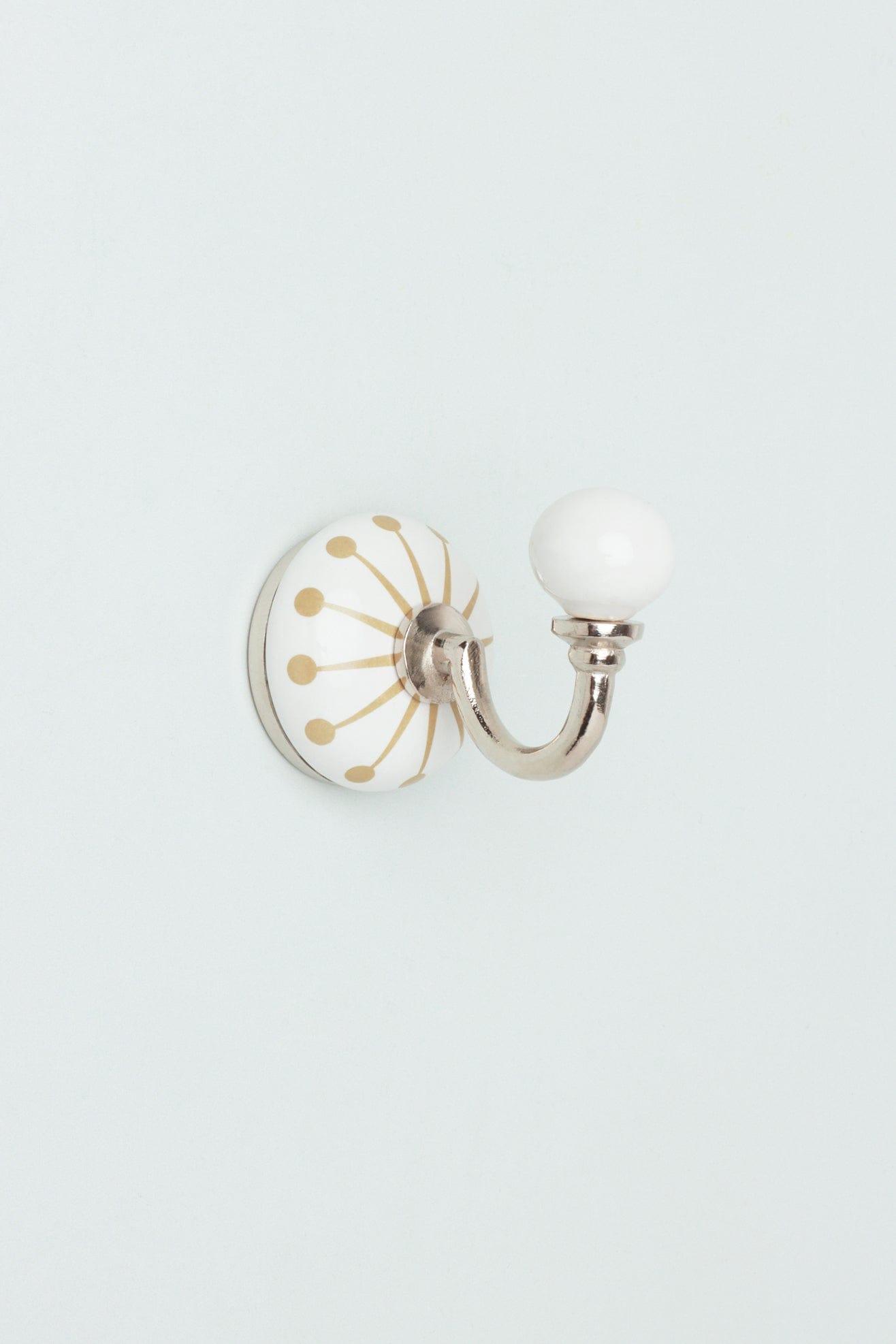 Cambridge Handcrafted Studio Wall Hook Ceramic Starburst Motif & Chrome Finish - G Decor